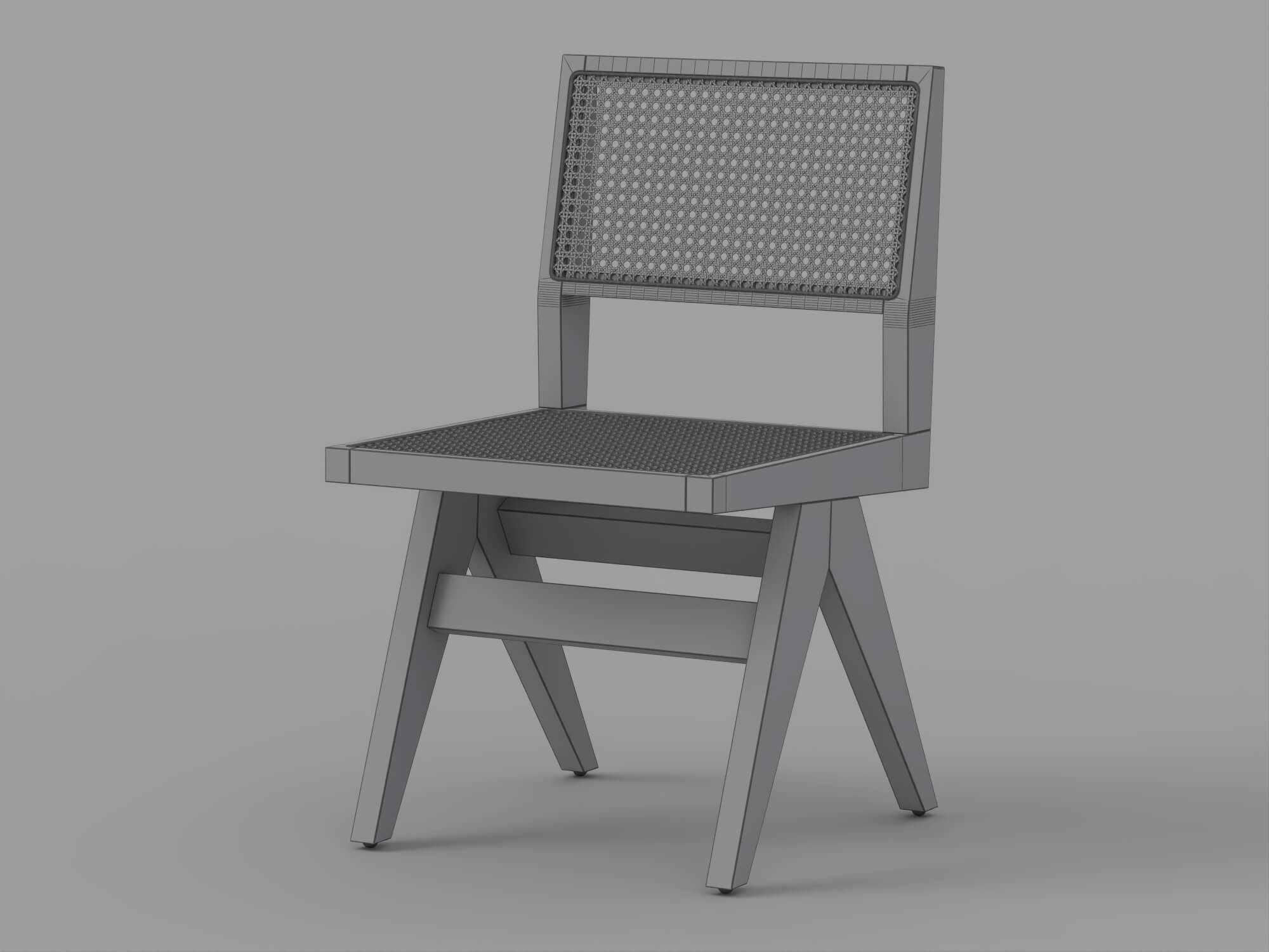 Black Wood Cane Seat and Back Chair 3D Model