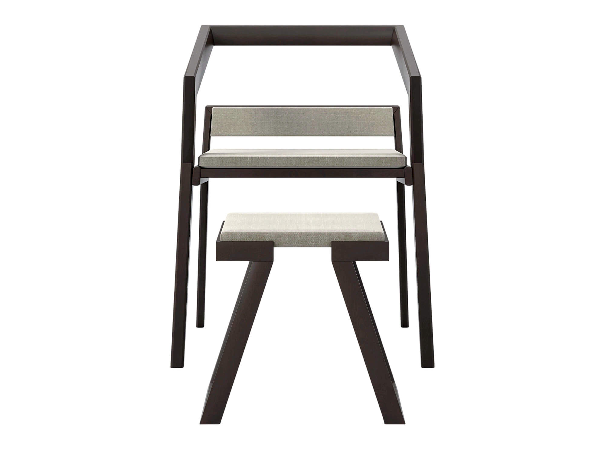Dark Angular Frame Chair and Matching Stool with Light 3D Model