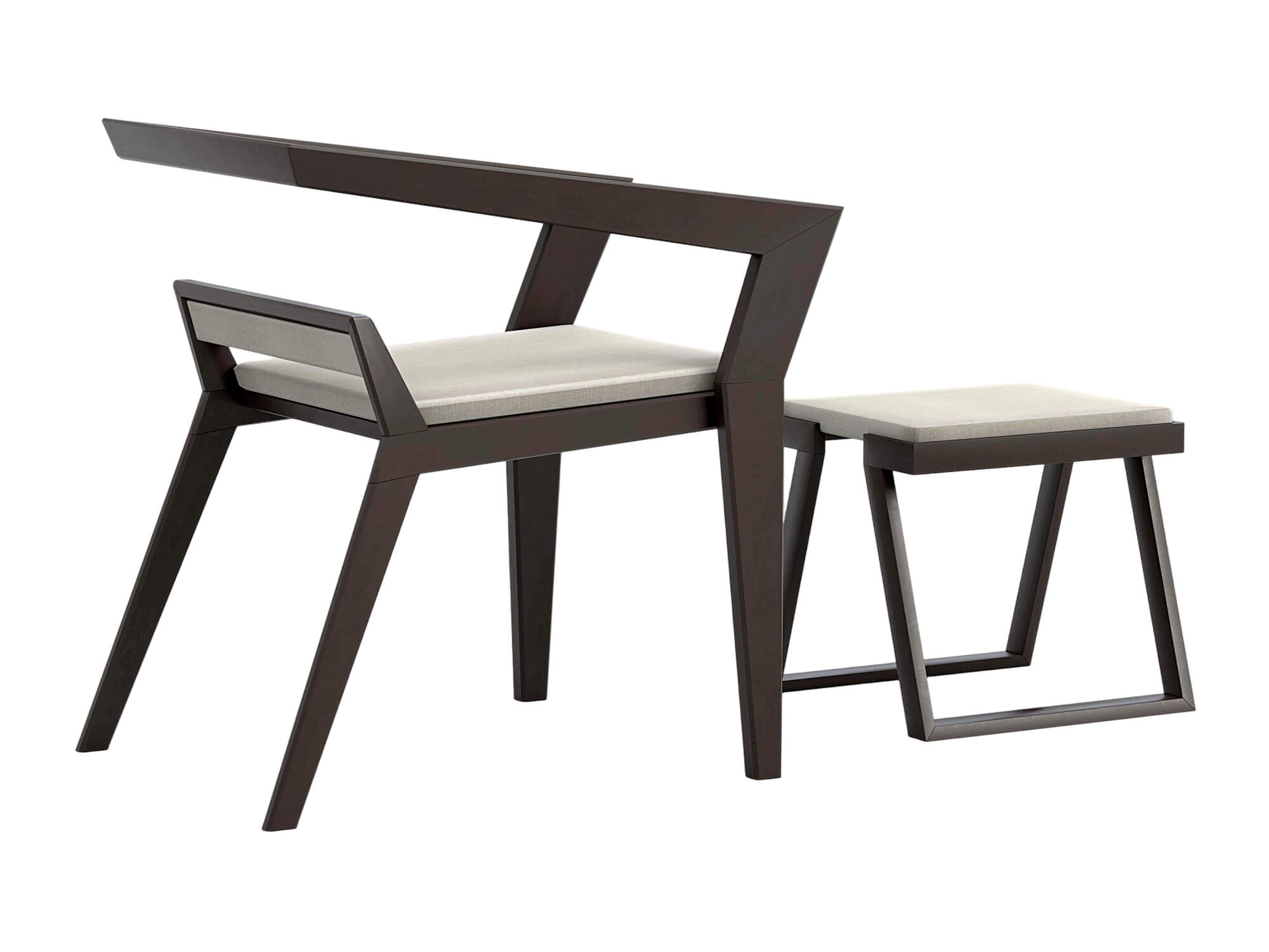 Dark Angular Frame Chair and Matching Stool with Light 3D Model