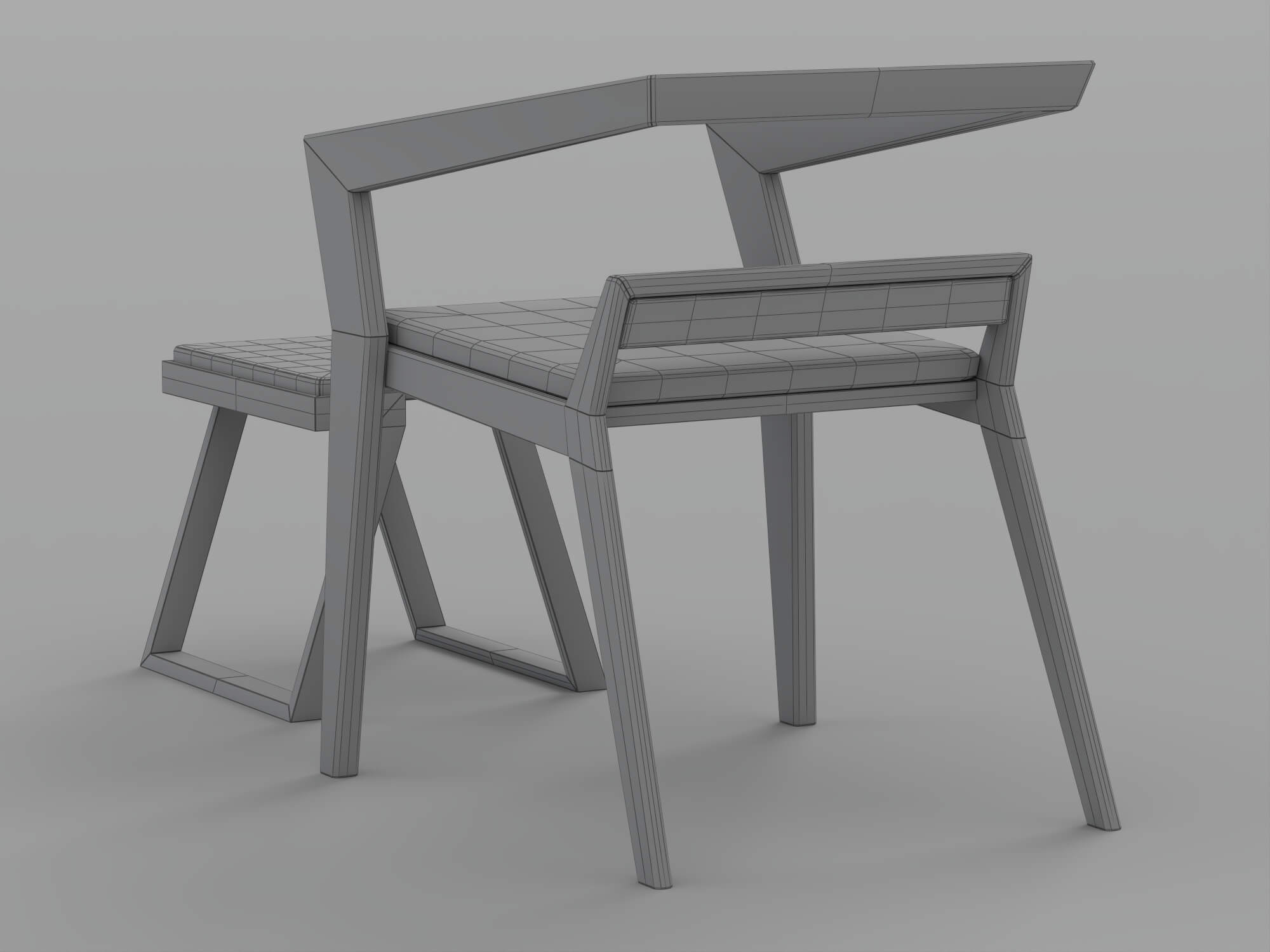Dark Angular Frame Chair and Matching Stool with Light 3D Model