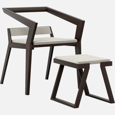 Dark Angular Frame Chair and Matching Stool with Light