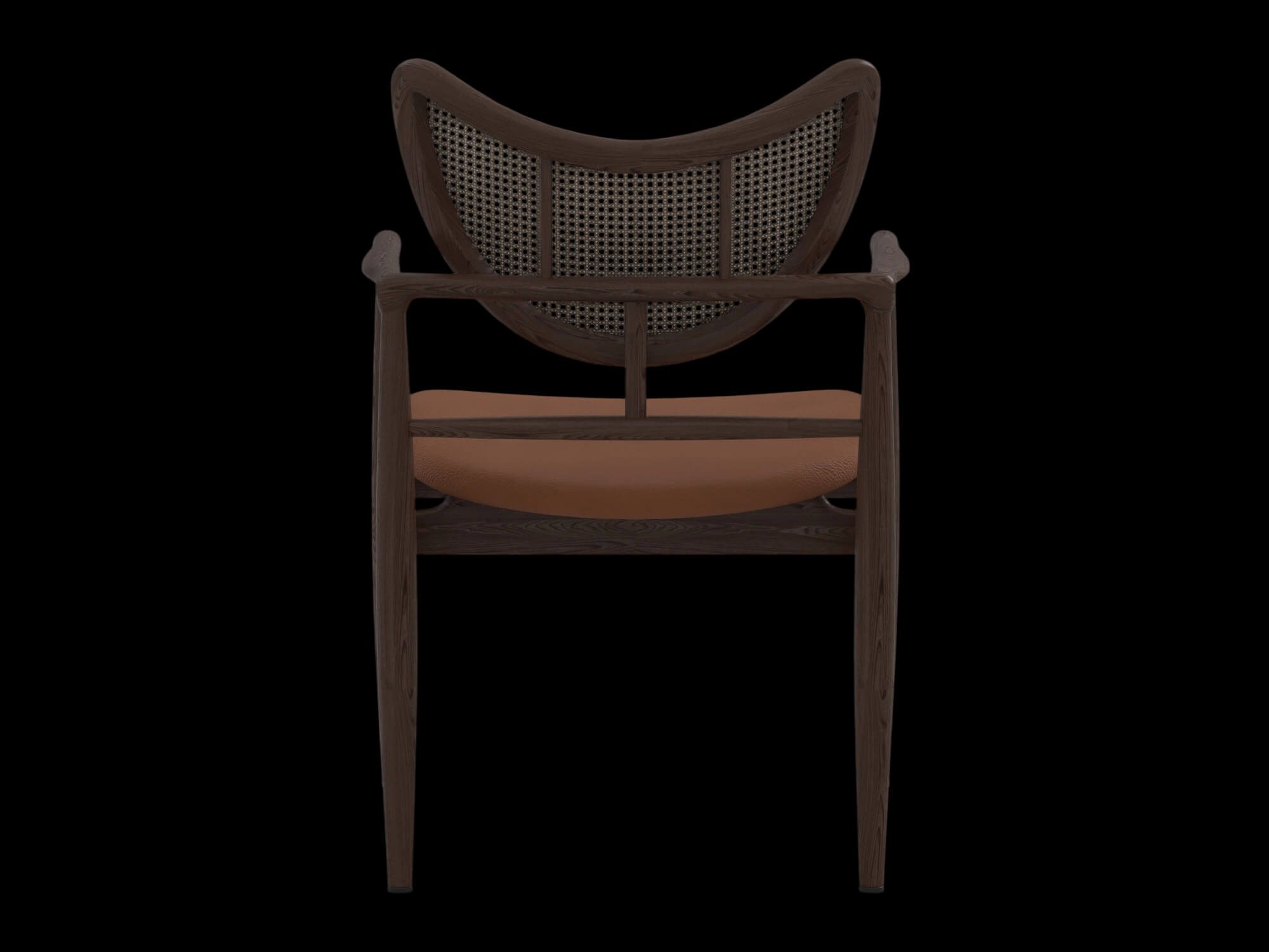 Dark Wood Cane Back Armchair With Tan Cushion 3D Model