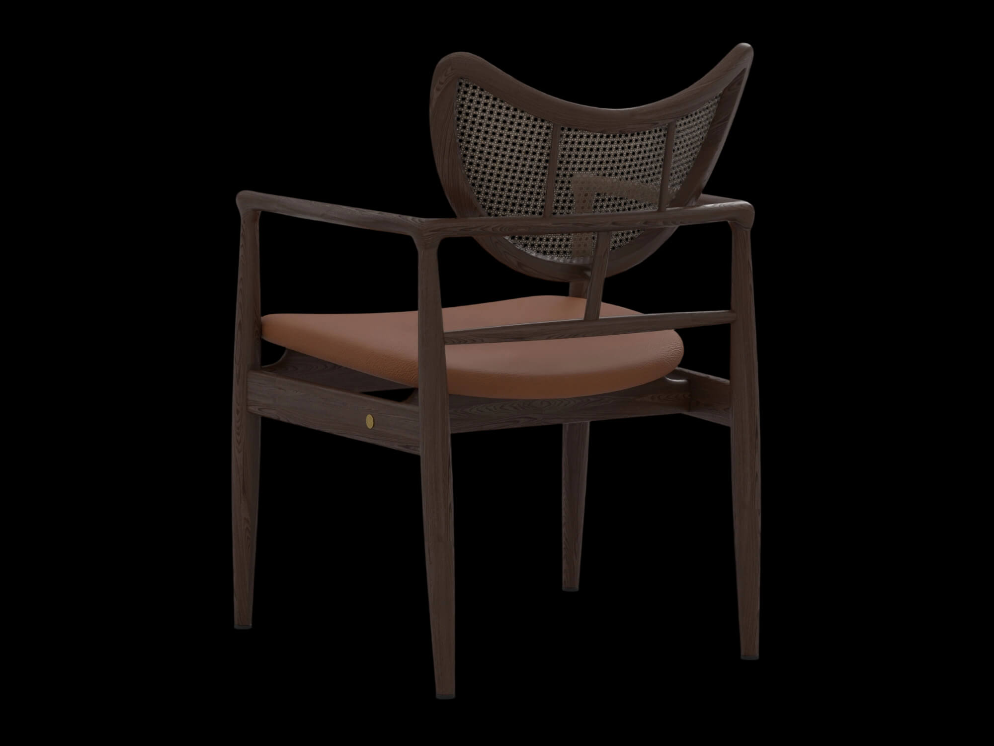 Dark Wood Cane Back Armchair With Tan Cushion 3D Model