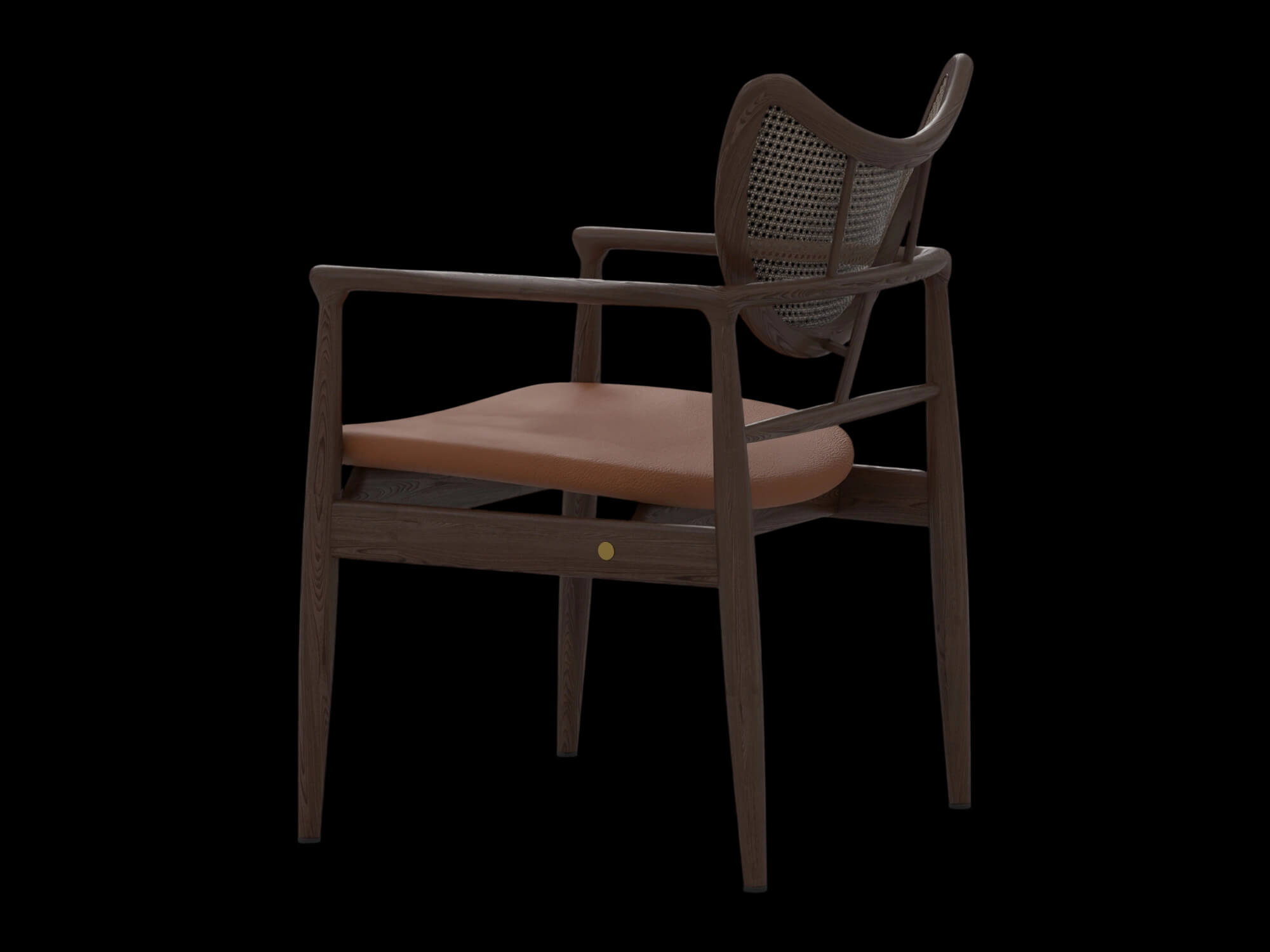 Dark Wood Cane Back Armchair With Tan Cushion 3D Model
