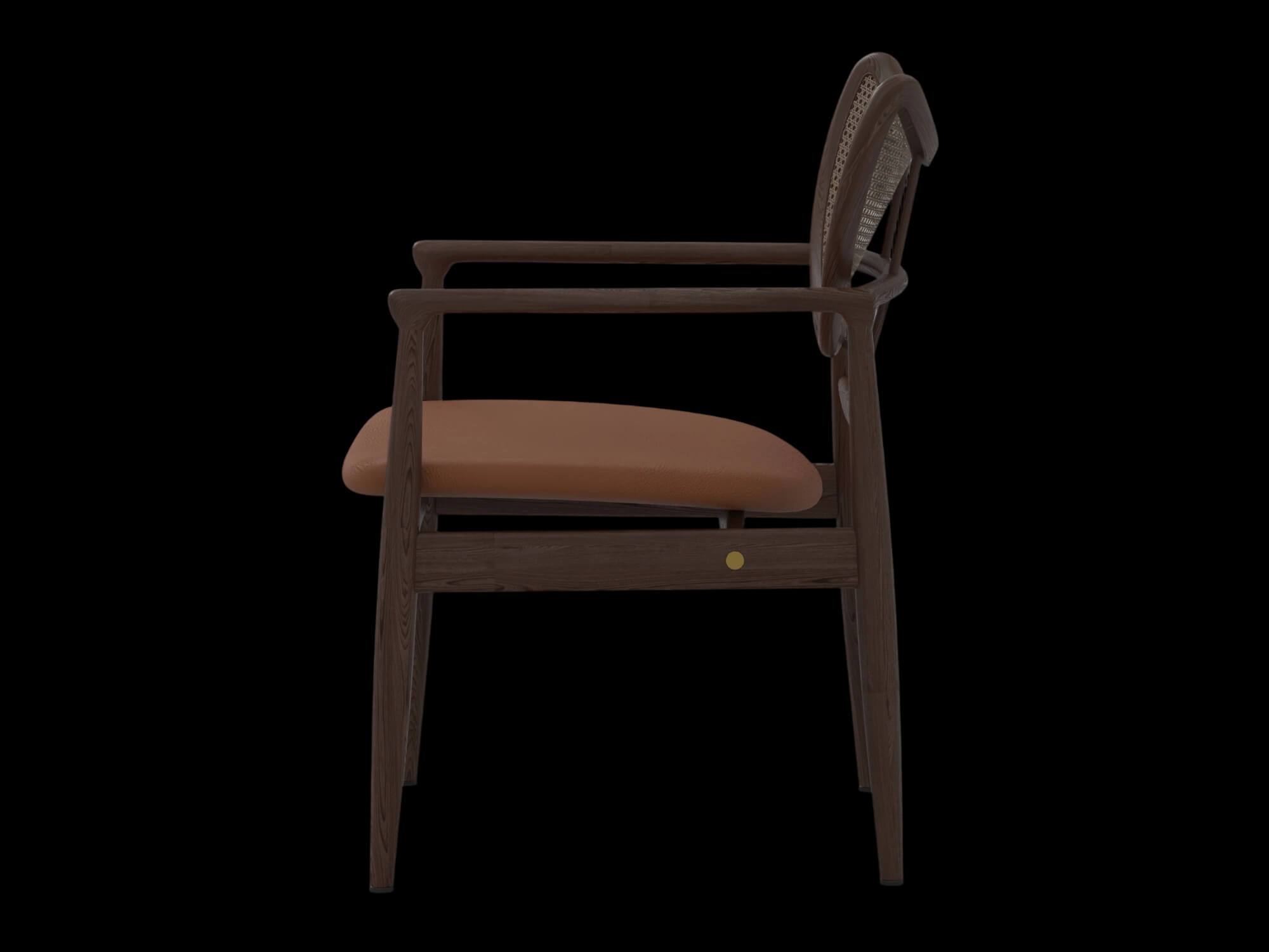 Dark Wood Cane Back Armchair With Tan Cushion 3D Model