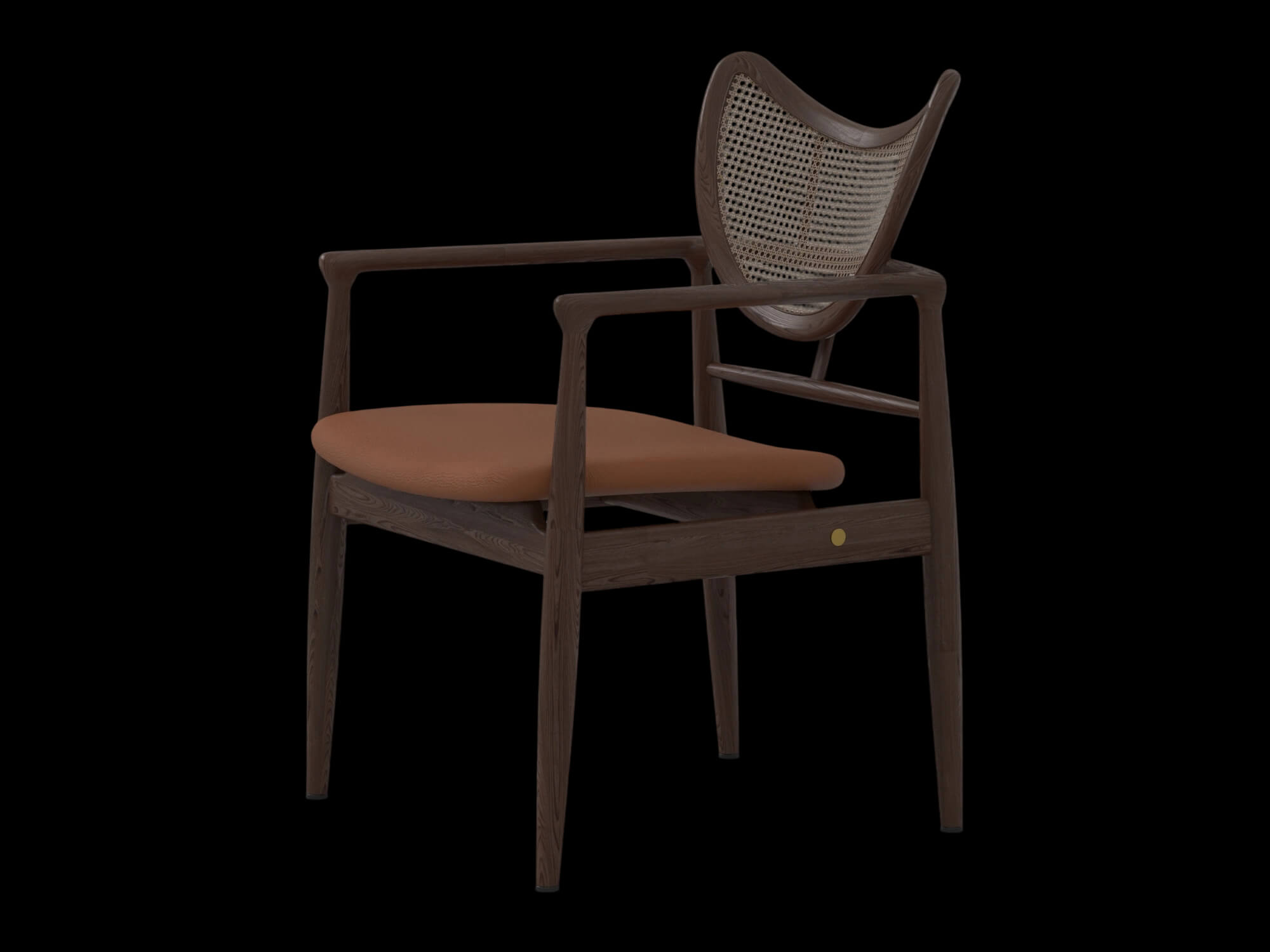 Dark Wood Cane Back Armchair With Tan Cushion 3D Model