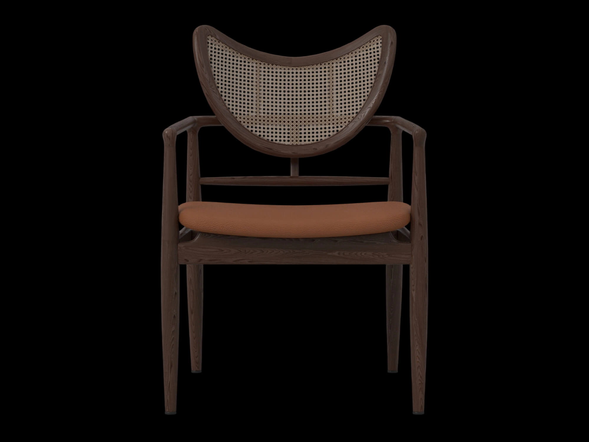 Dark Wood Cane Back Armchair With Tan Cushion 3D Model