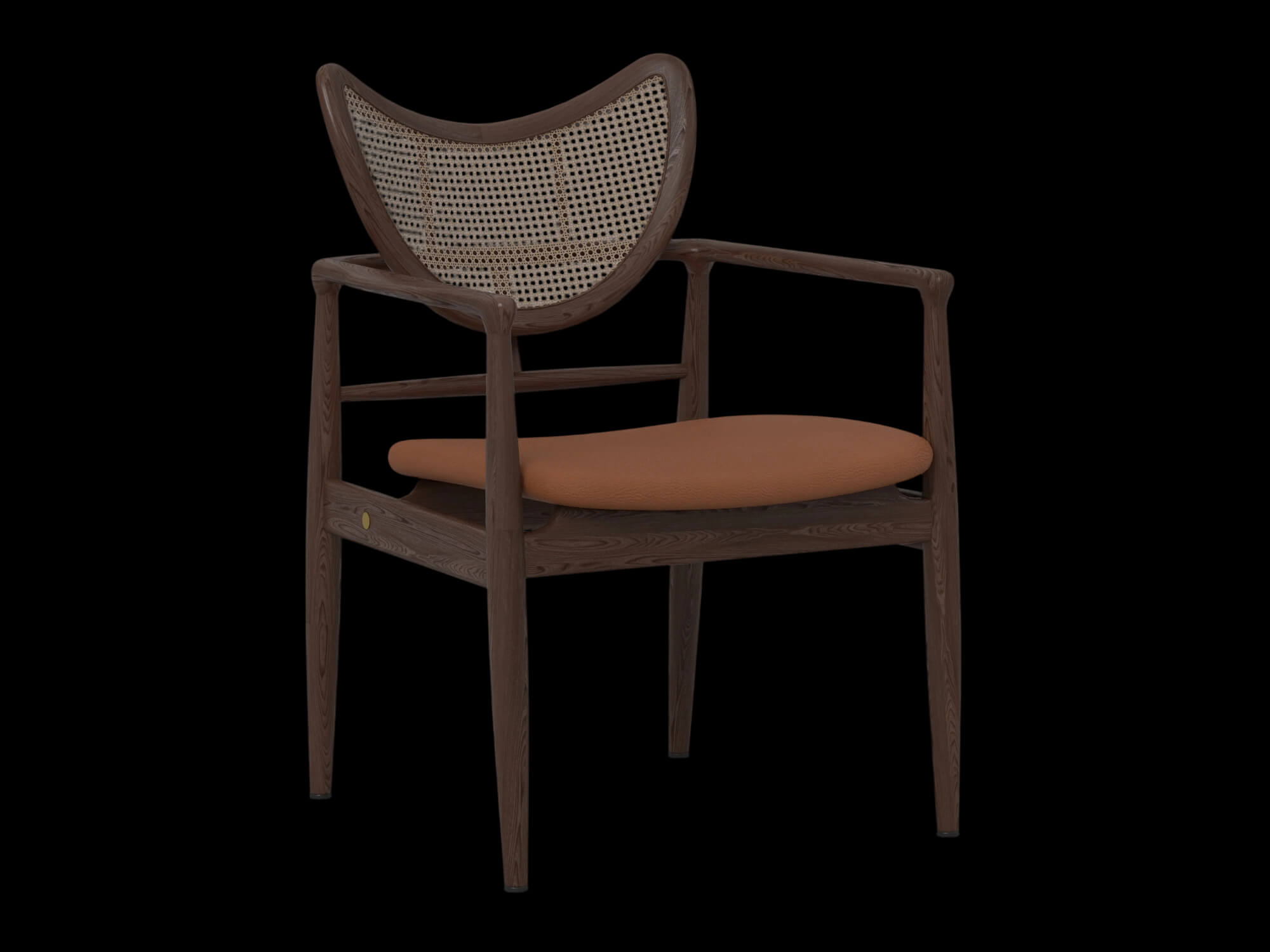 Dark Wood Cane Back Armchair With Tan Cushion 3D Model
