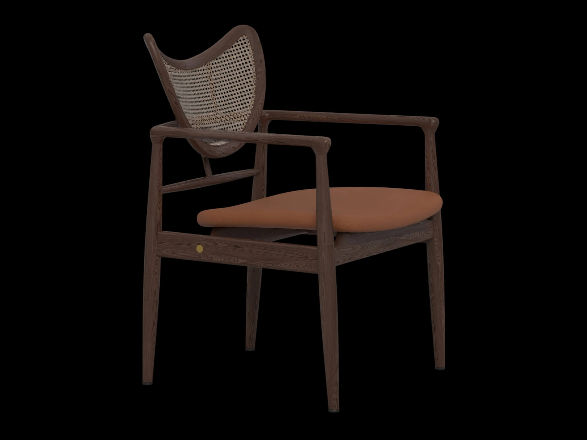 Dark Wood Cane Back Armchair With Tan Cushion 3D Model