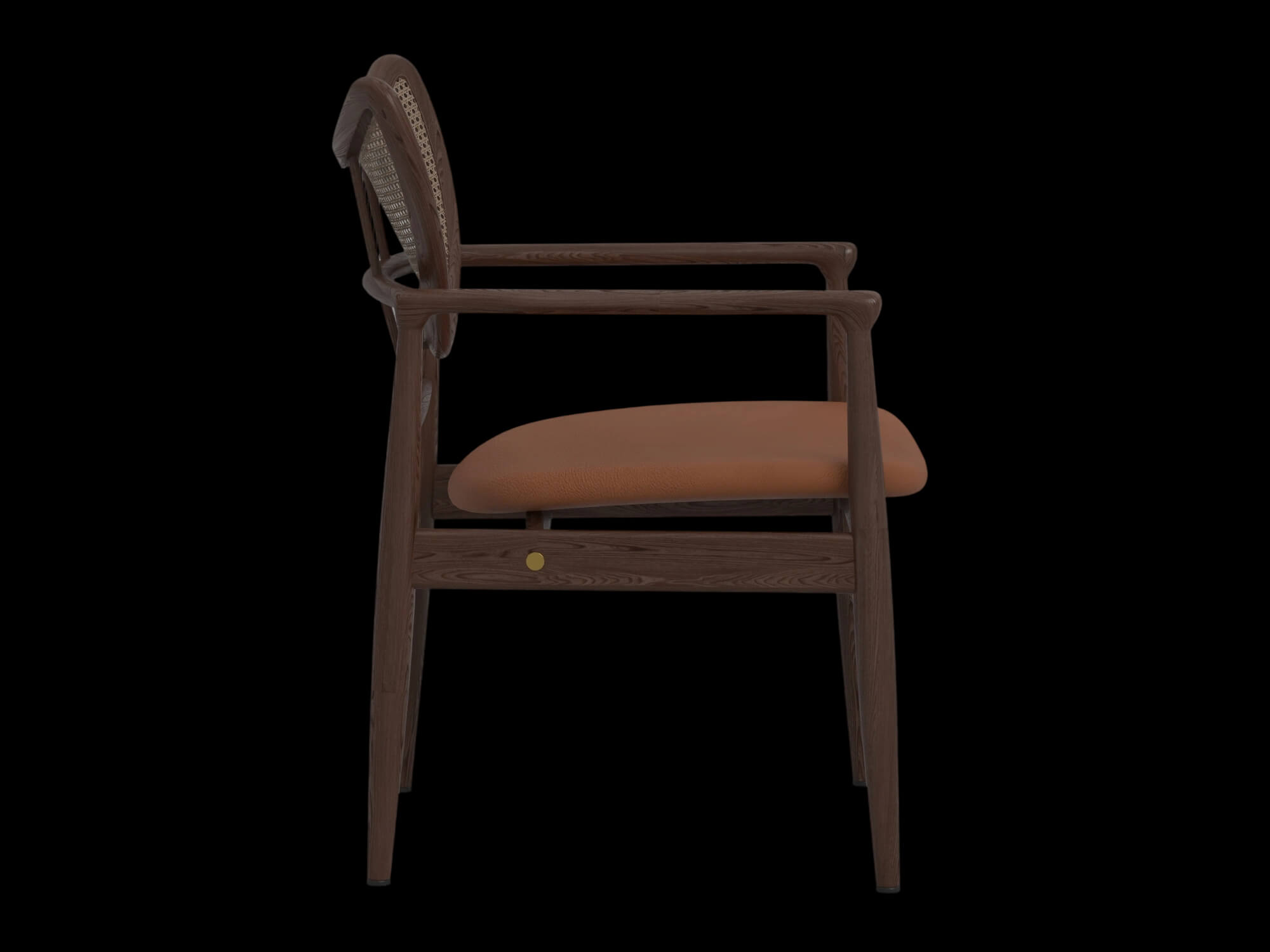 Dark Wood Cane Back Armchair With Tan Cushion 3D Model