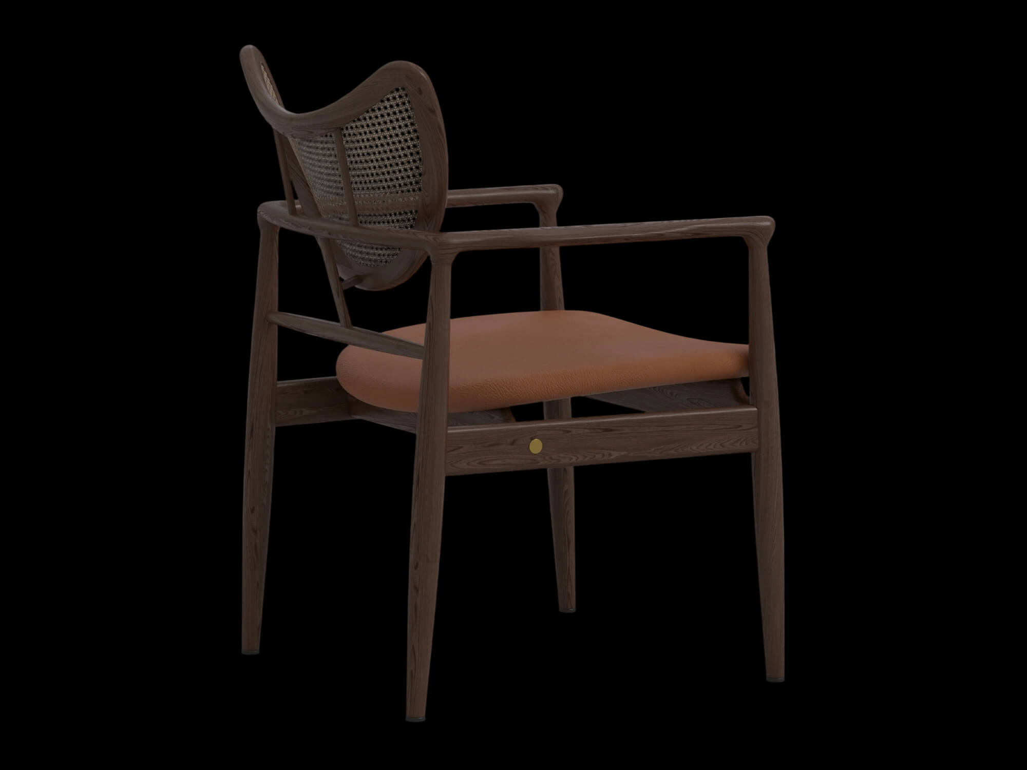 Dark Wood Cane Back Armchair With Tan Cushion 3D Model