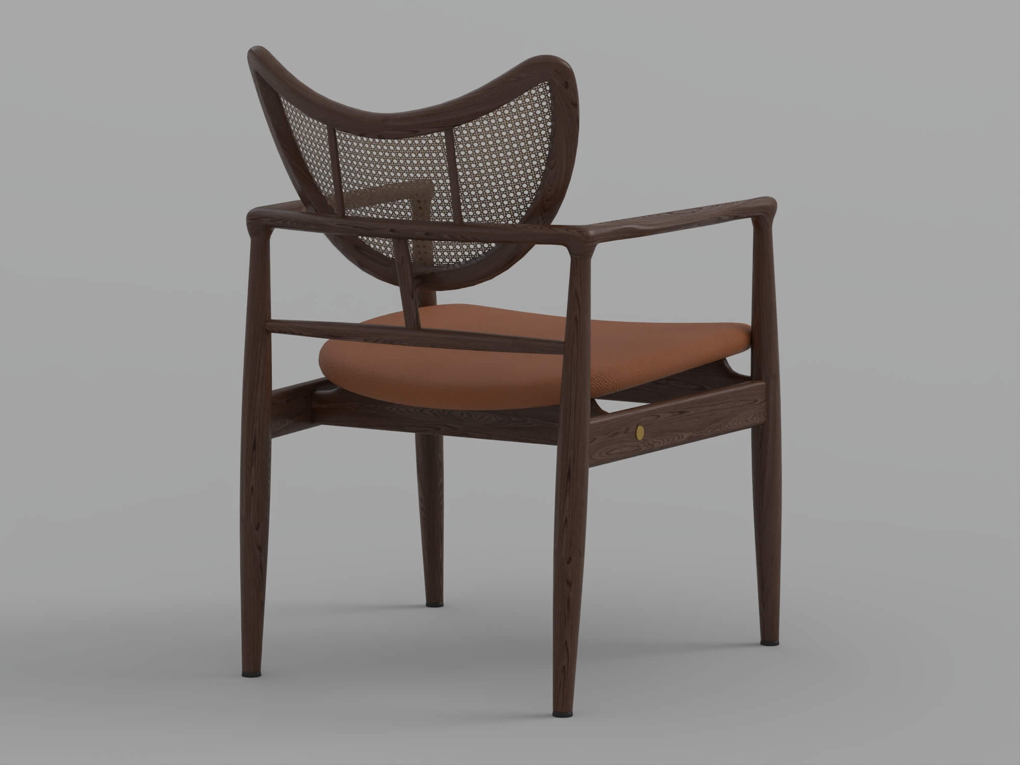 Dark Wood Cane Back Armchair With Tan Cushion 3D Model