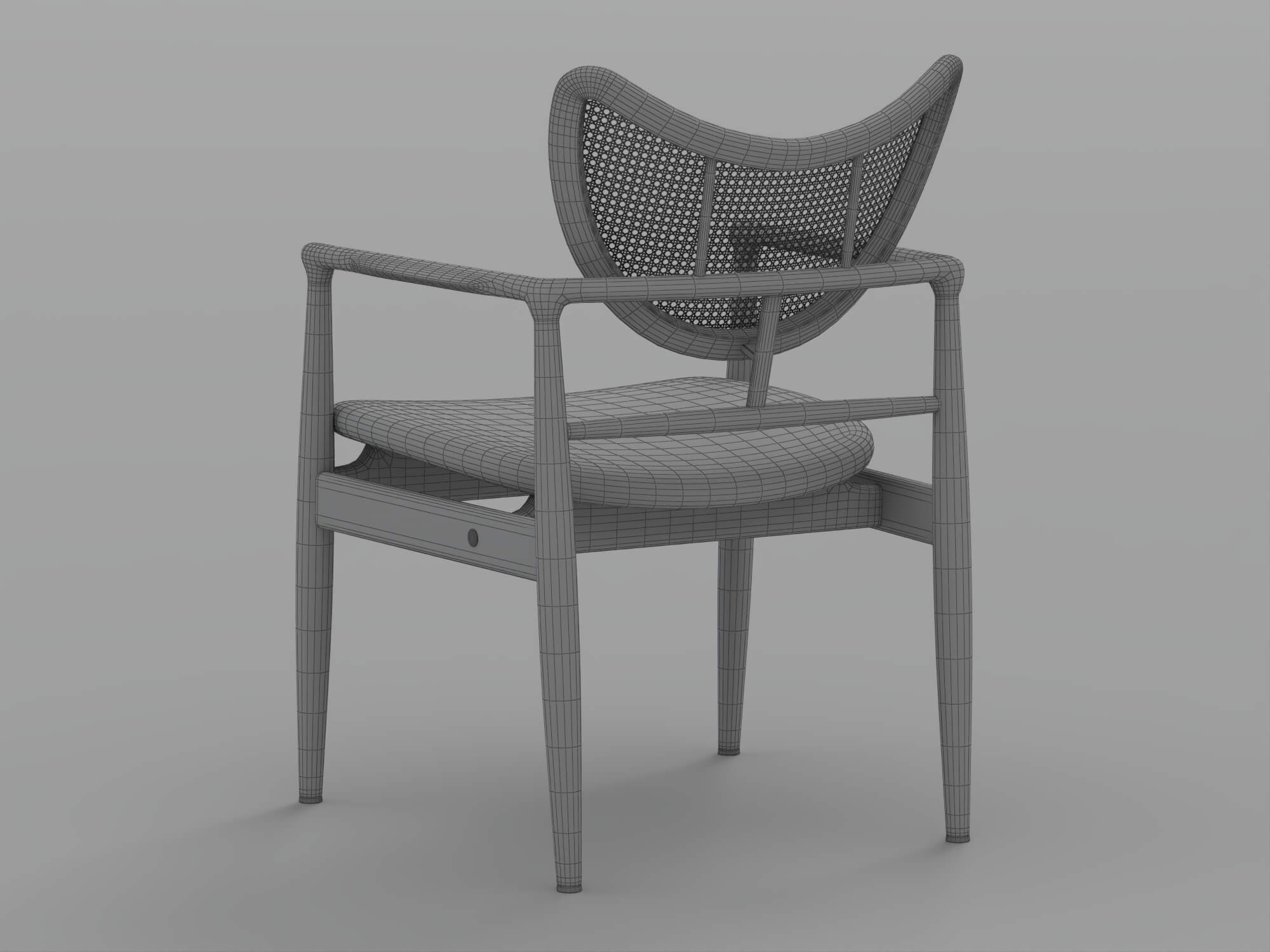 Dark Wood Cane Back Armchair With Tan Cushion 3D Model