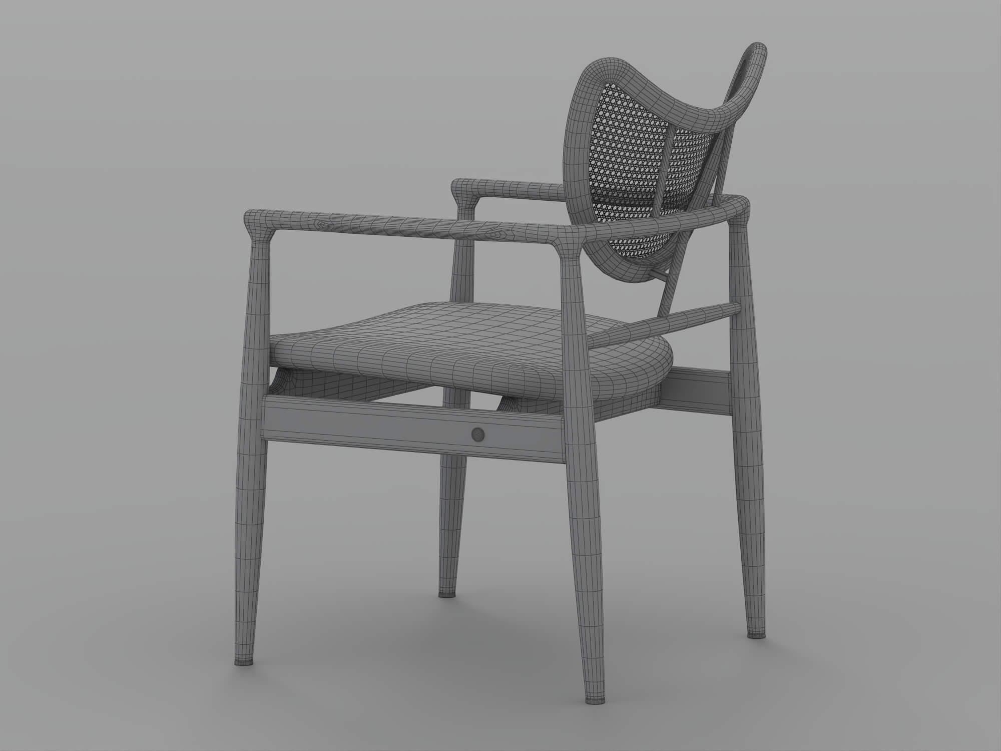 Dark Wood Cane Back Armchair With Tan Cushion 3D Model