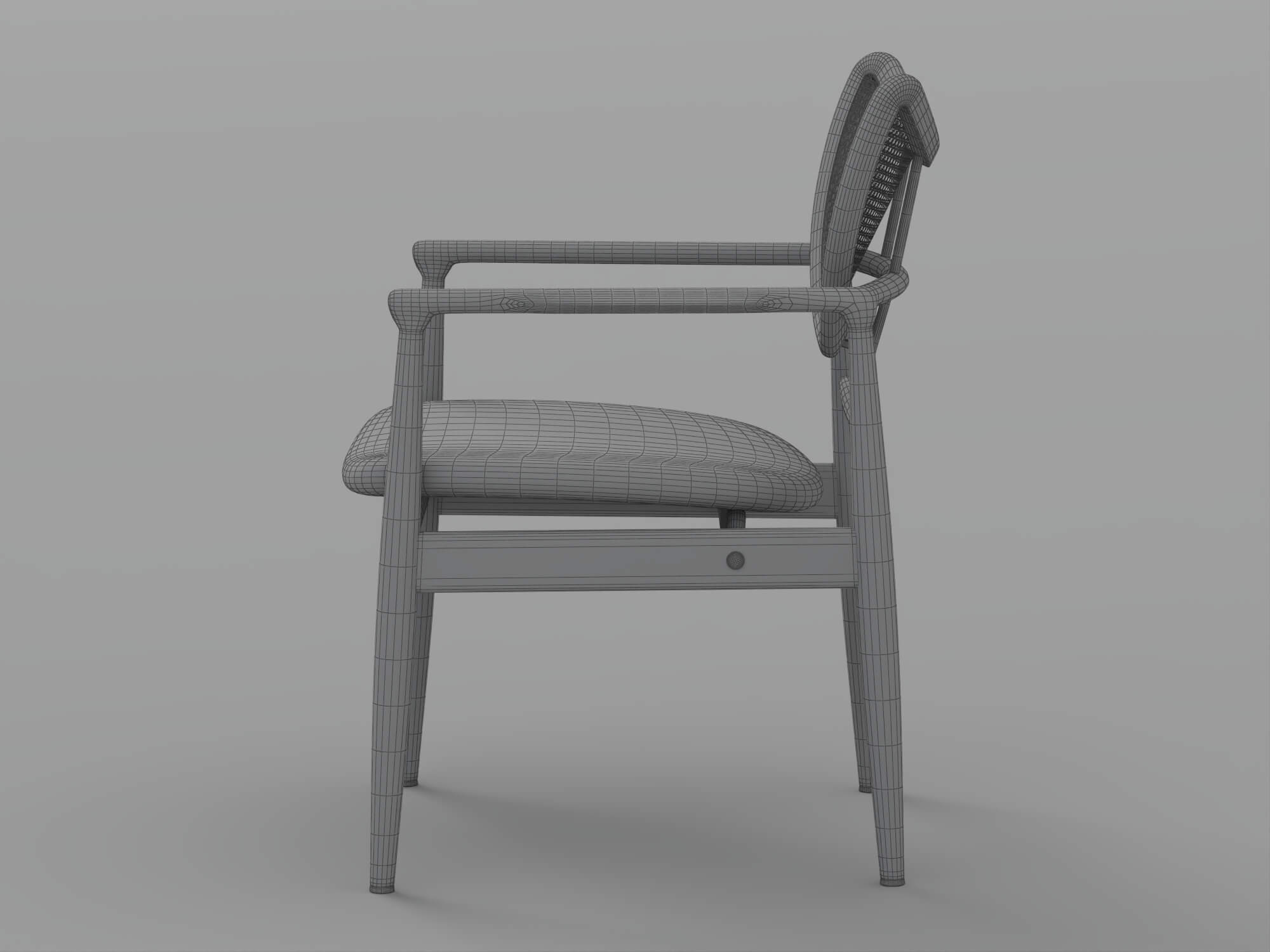 Dark Wood Cane Back Armchair With Tan Cushion 3D Model
