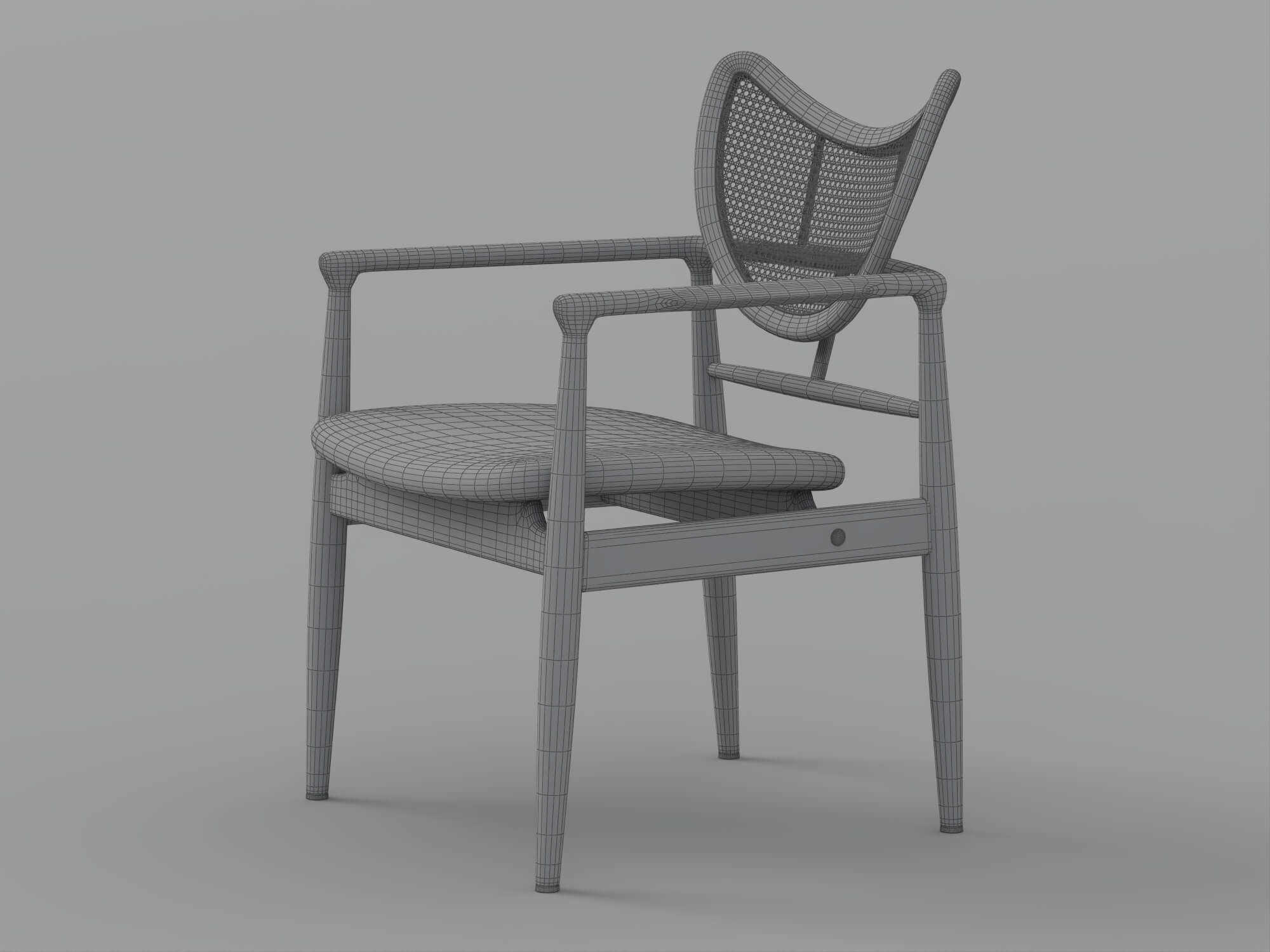 Dark Wood Cane Back Armchair With Tan Cushion 3D Model