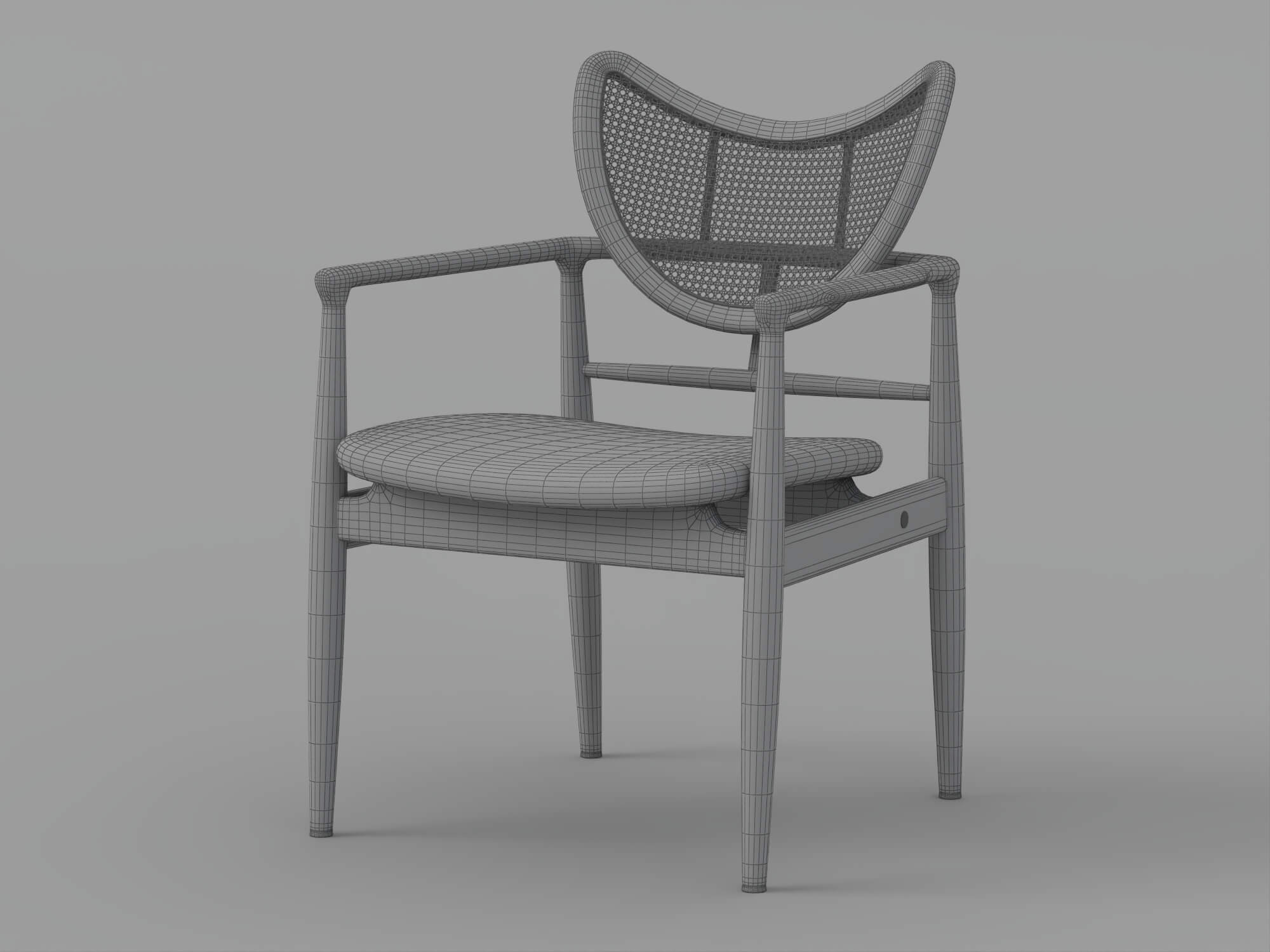 Dark Wood Cane Back Armchair With Tan Cushion 3D Model