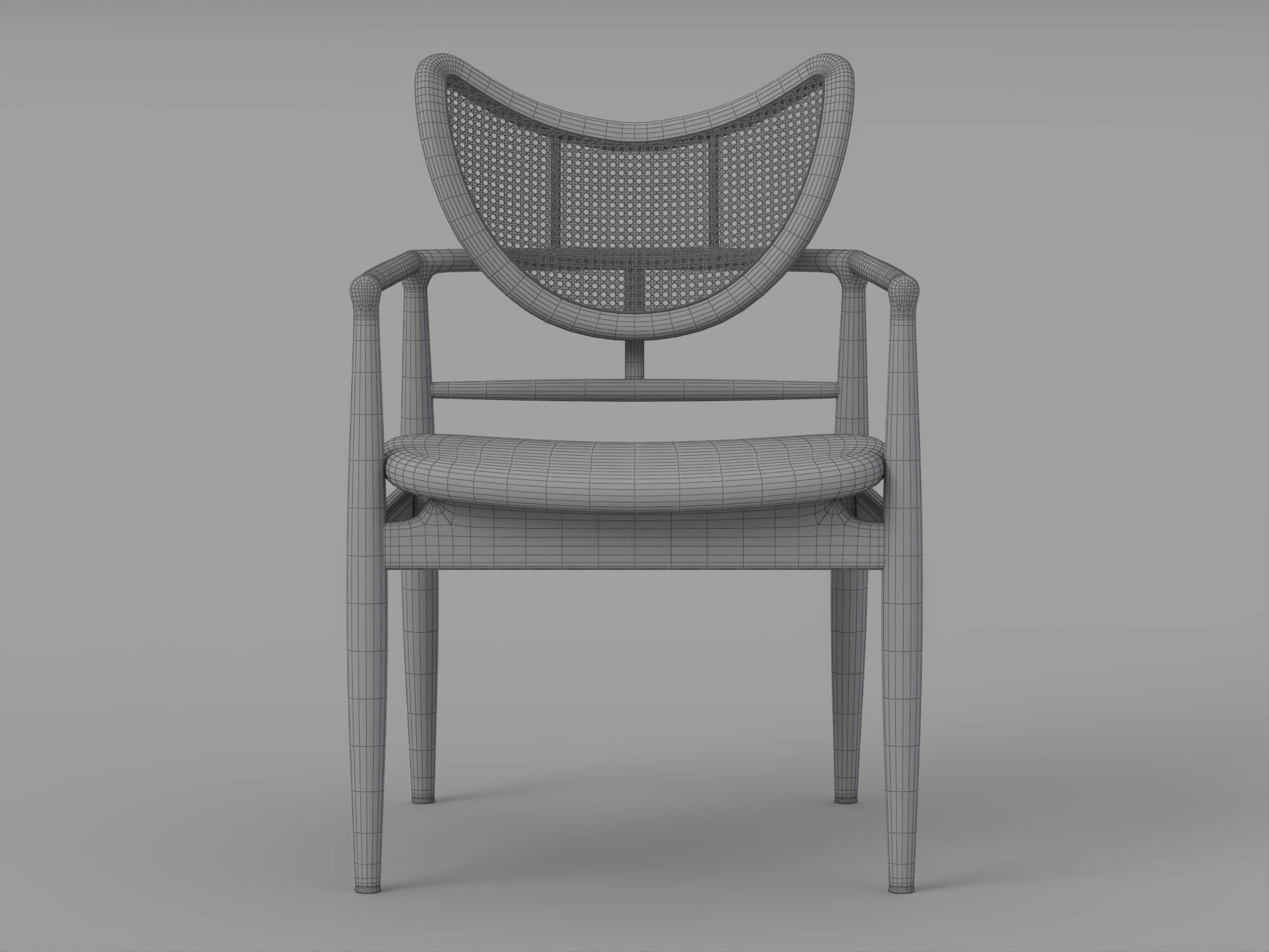 Dark Wood Cane Back Armchair With Tan Cushion 3D Model