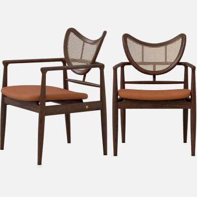 Dark Wood Cane Back Armchair With Tan Cushion