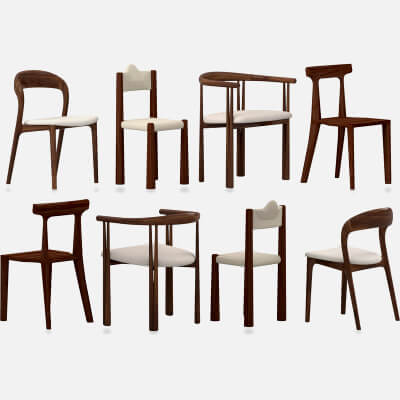 Dark Wood Dining Chair Set with Upholstered Seats