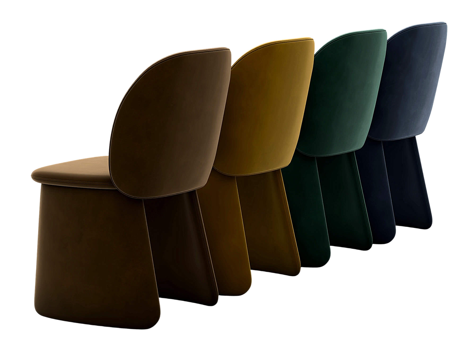 Four Modern Upholstered Armless Dining Chairs in Four Colors 3D Model