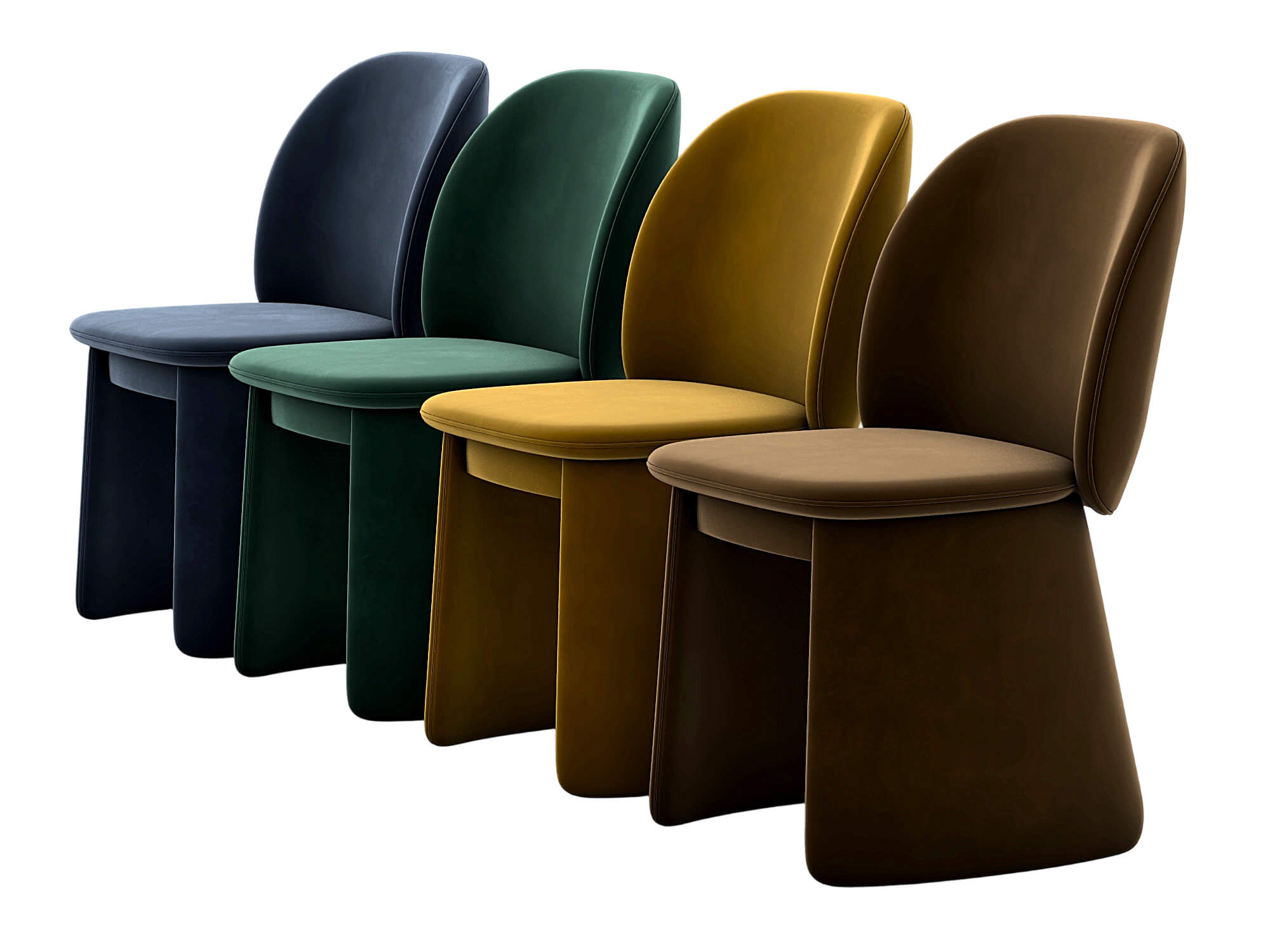 Four Modern Upholstered Armless Dining Chairs in Four Colors 3D Model