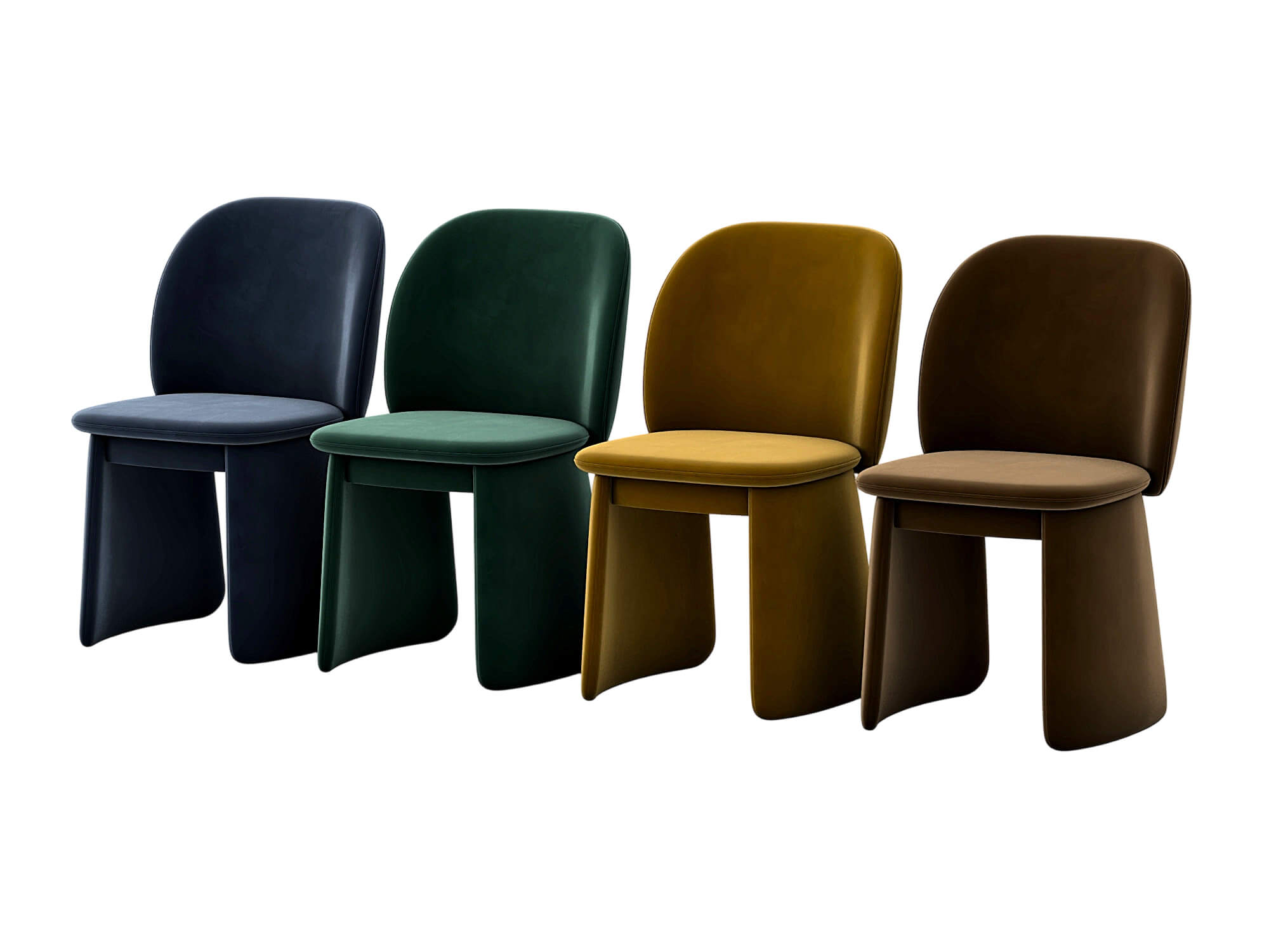 Four Modern Upholstered Armless Dining Chairs in Four Colors 3D Model