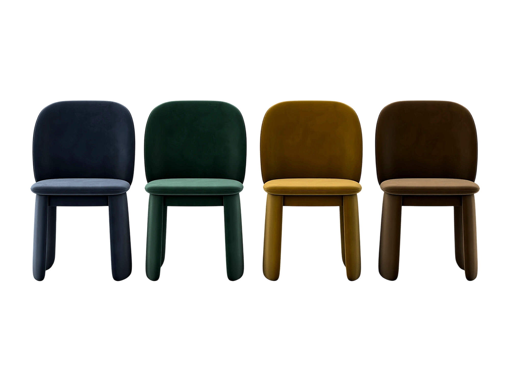 Four Modern Upholstered Armless Dining Chairs in Four Colors 3D Model