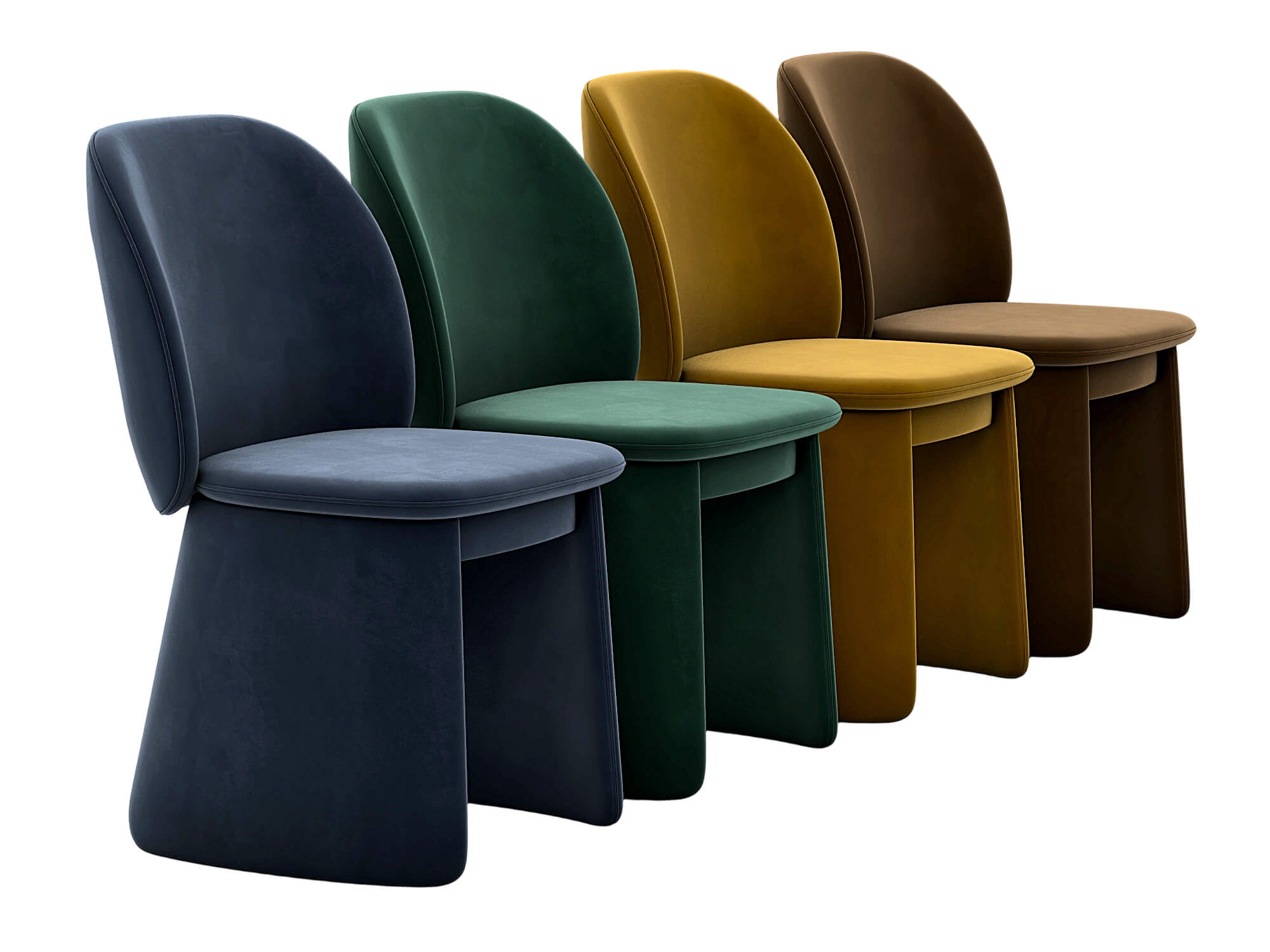 Four Modern Upholstered Armless Dining Chairs in Four Colors 3D Model