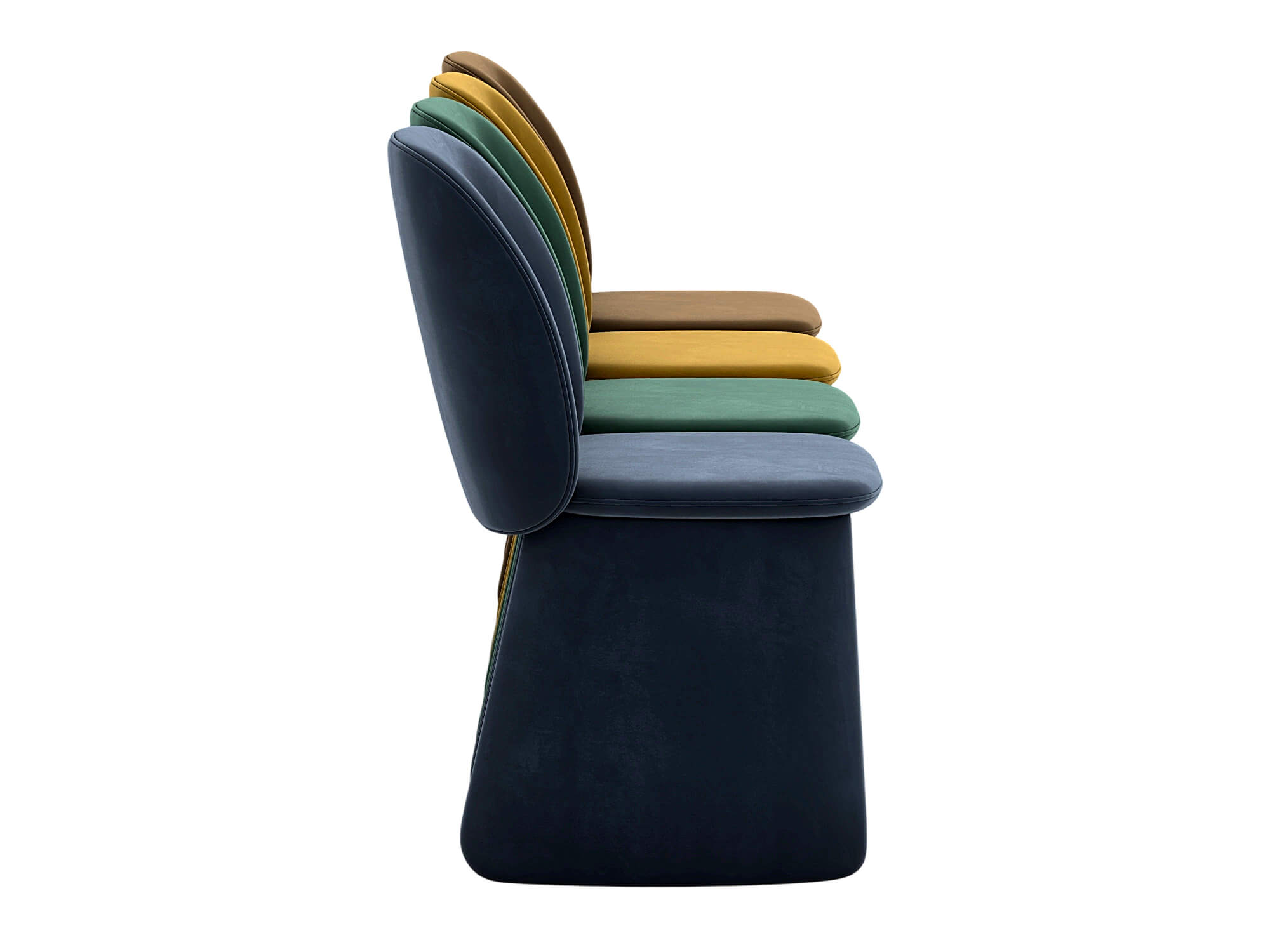 Four Modern Upholstered Armless Dining Chairs in Four Colors 3D Model