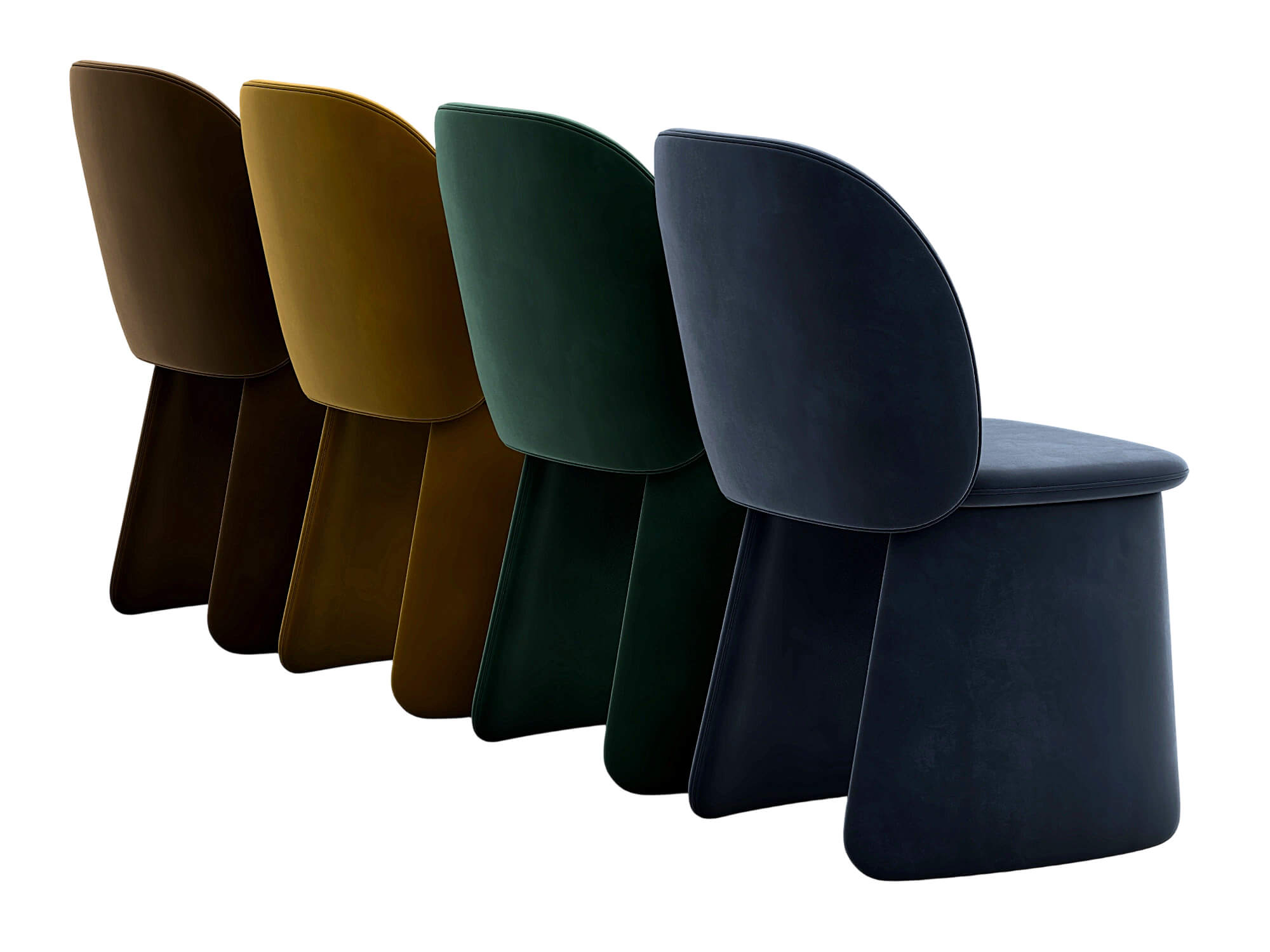 Four Modern Upholstered Armless Dining Chairs in Four Colors 3D Model