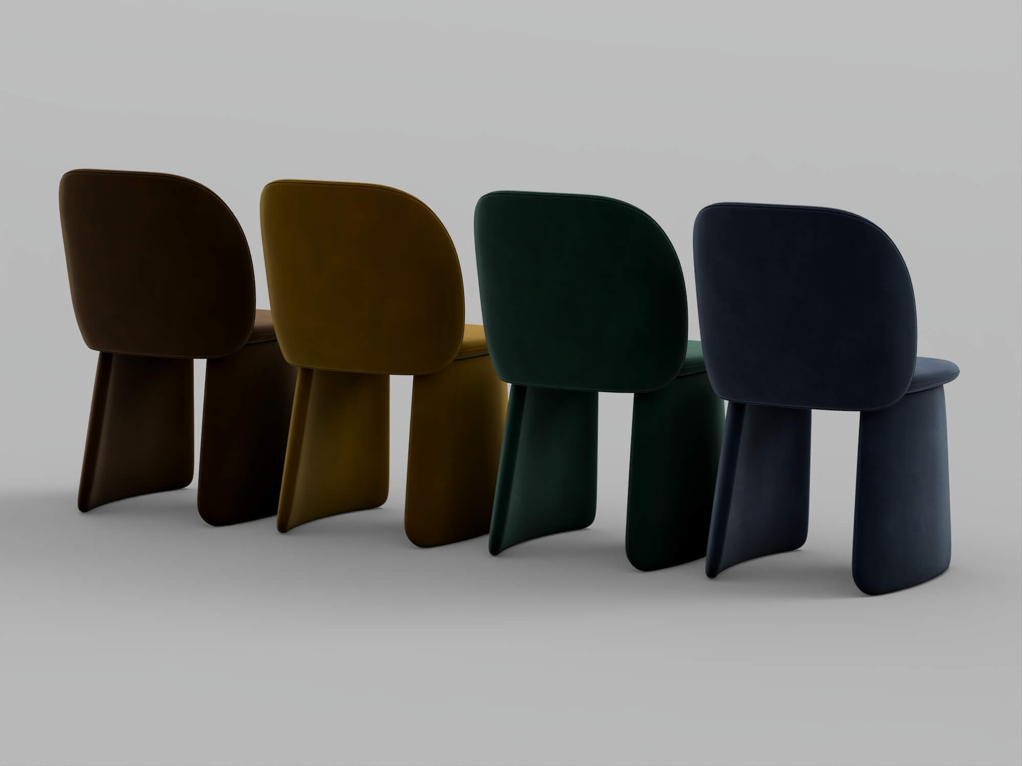 Four Modern Upholstered Armless Dining Chairs in Four Colors 3D Model