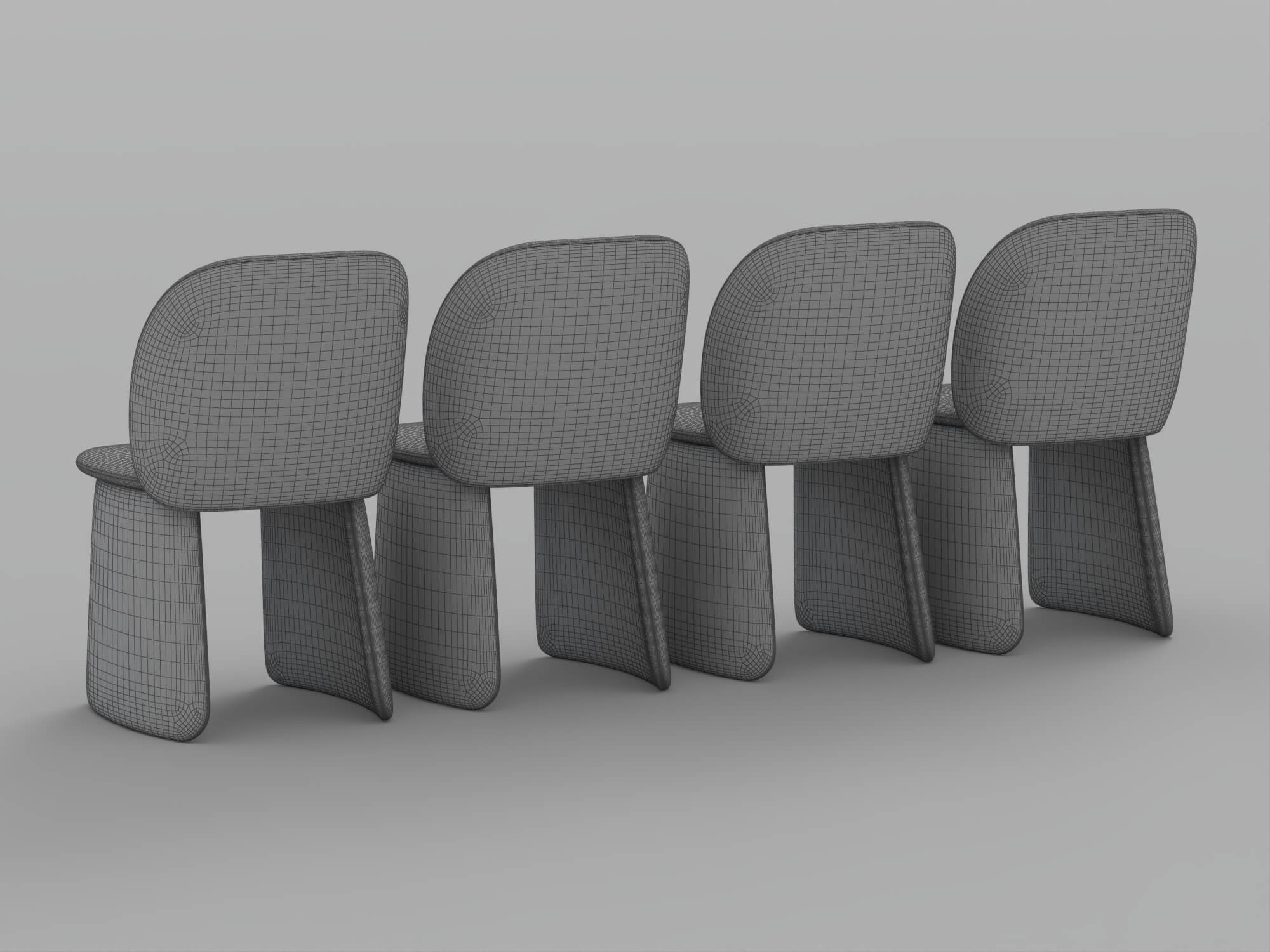 Four Modern Upholstered Armless Dining Chairs in Four Colors 3D Model