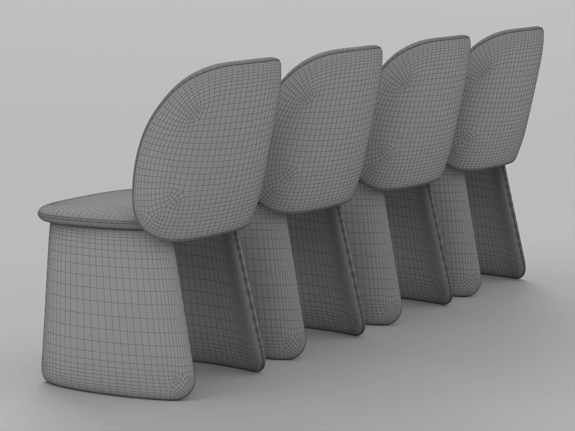 Four Modern Upholstered Armless Dining Chairs in Four Colors 3D Model