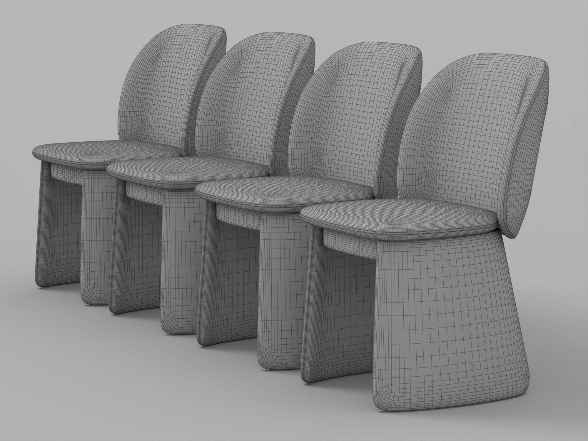 Four Modern Upholstered Armless Dining Chairs in Four Colors 3D Model