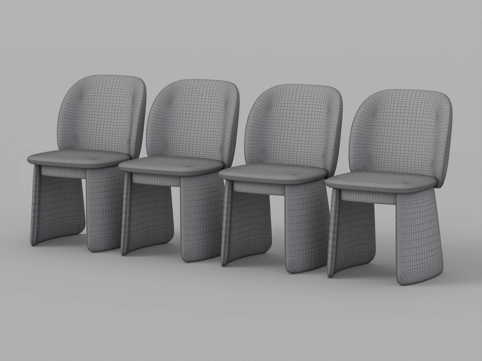 Four Modern Upholstered Armless Dining Chairs in Four Colors 3D Model