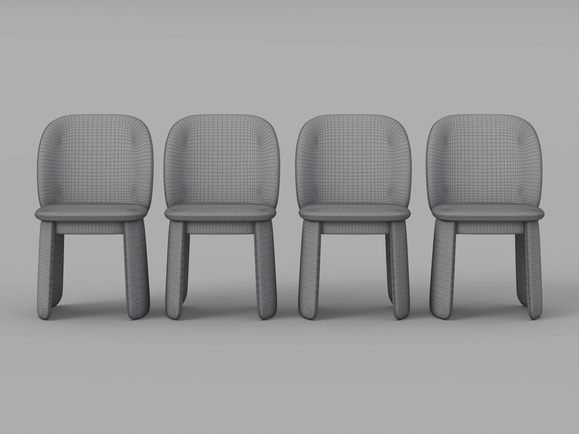 Four Modern Upholstered Armless Dining Chairs in Four Colors 3D Model