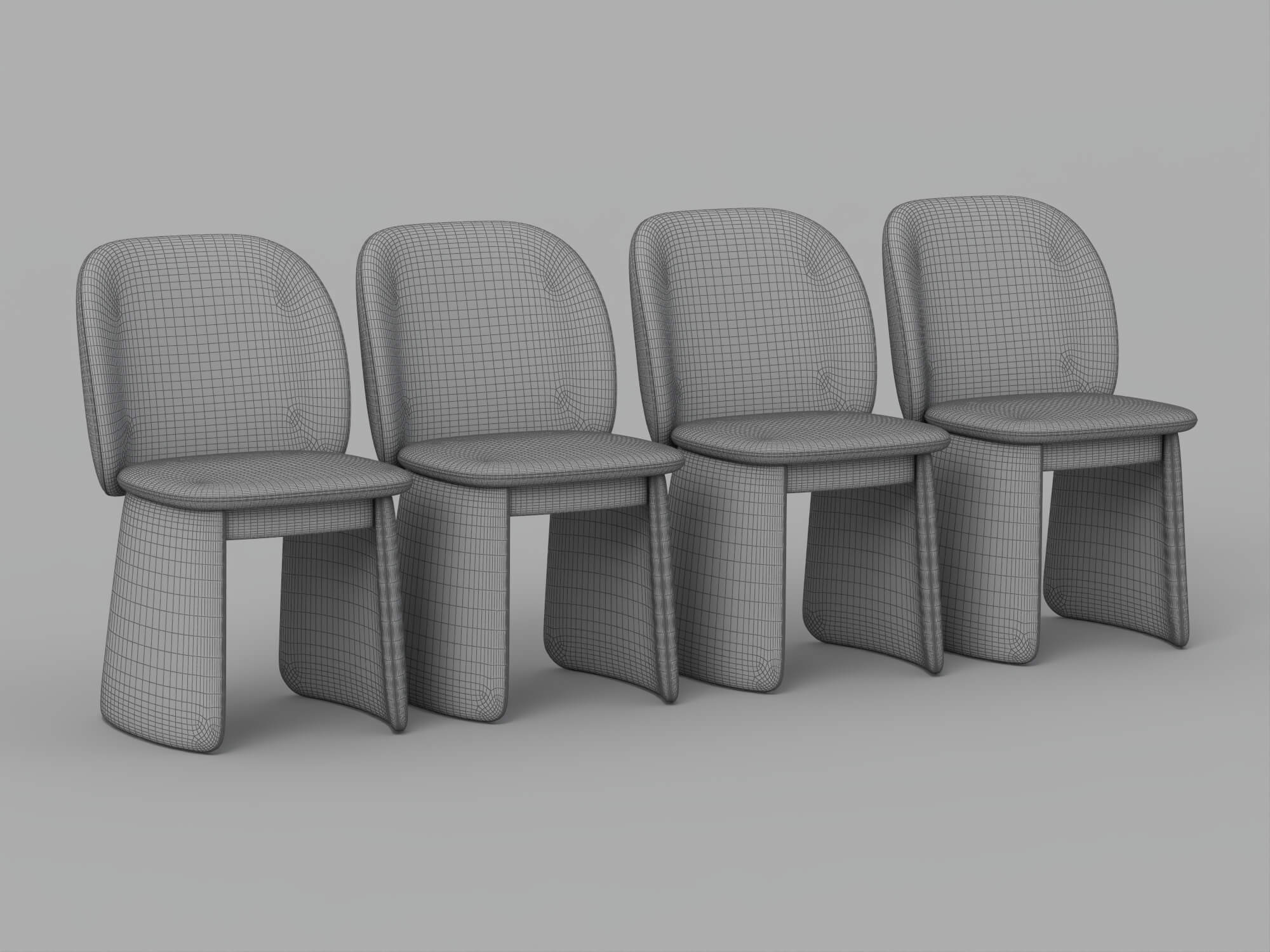 Four Modern Upholstered Armless Dining Chairs in Four Colors 3D Model