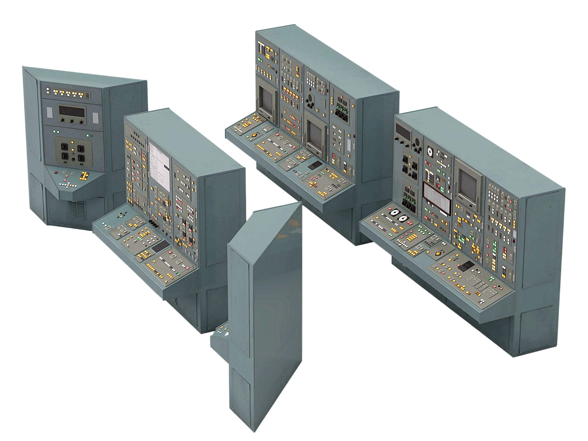 Gray Industrial Control Console Set With Detailed Switch 3D Model