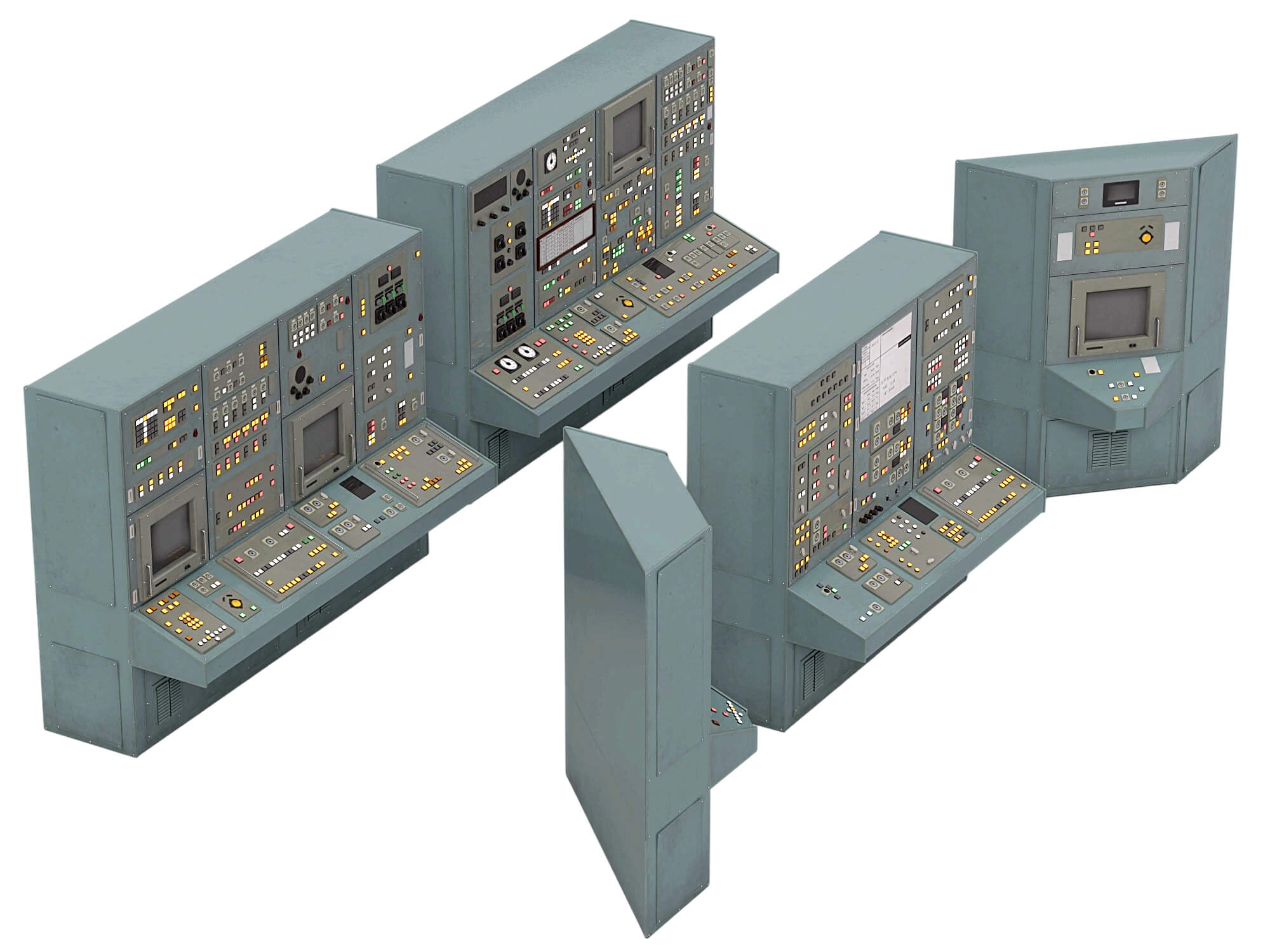 Gray Industrial Control Console Set With Detailed Switch 3D Model