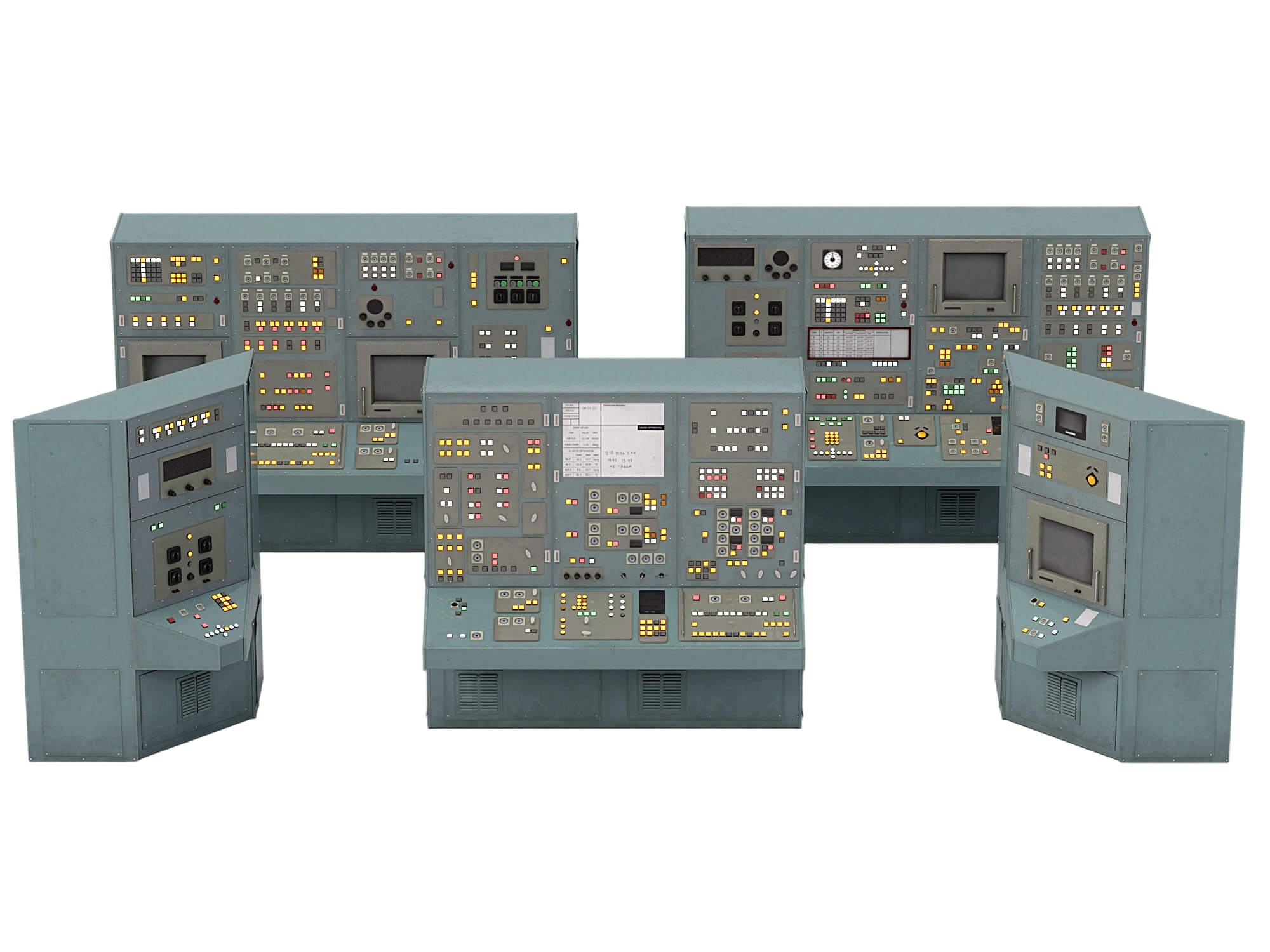 Gray Industrial Control Console Set With Detailed Switch 3D Model