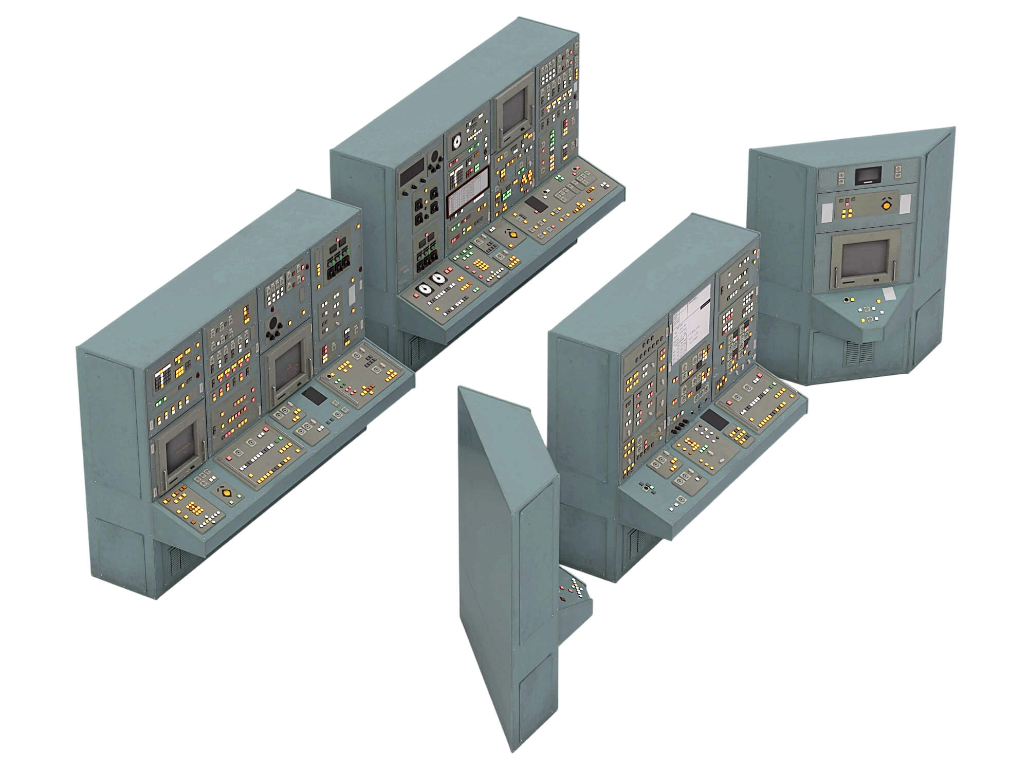 Gray Industrial Control Console Set With Detailed Switch 3D Model
