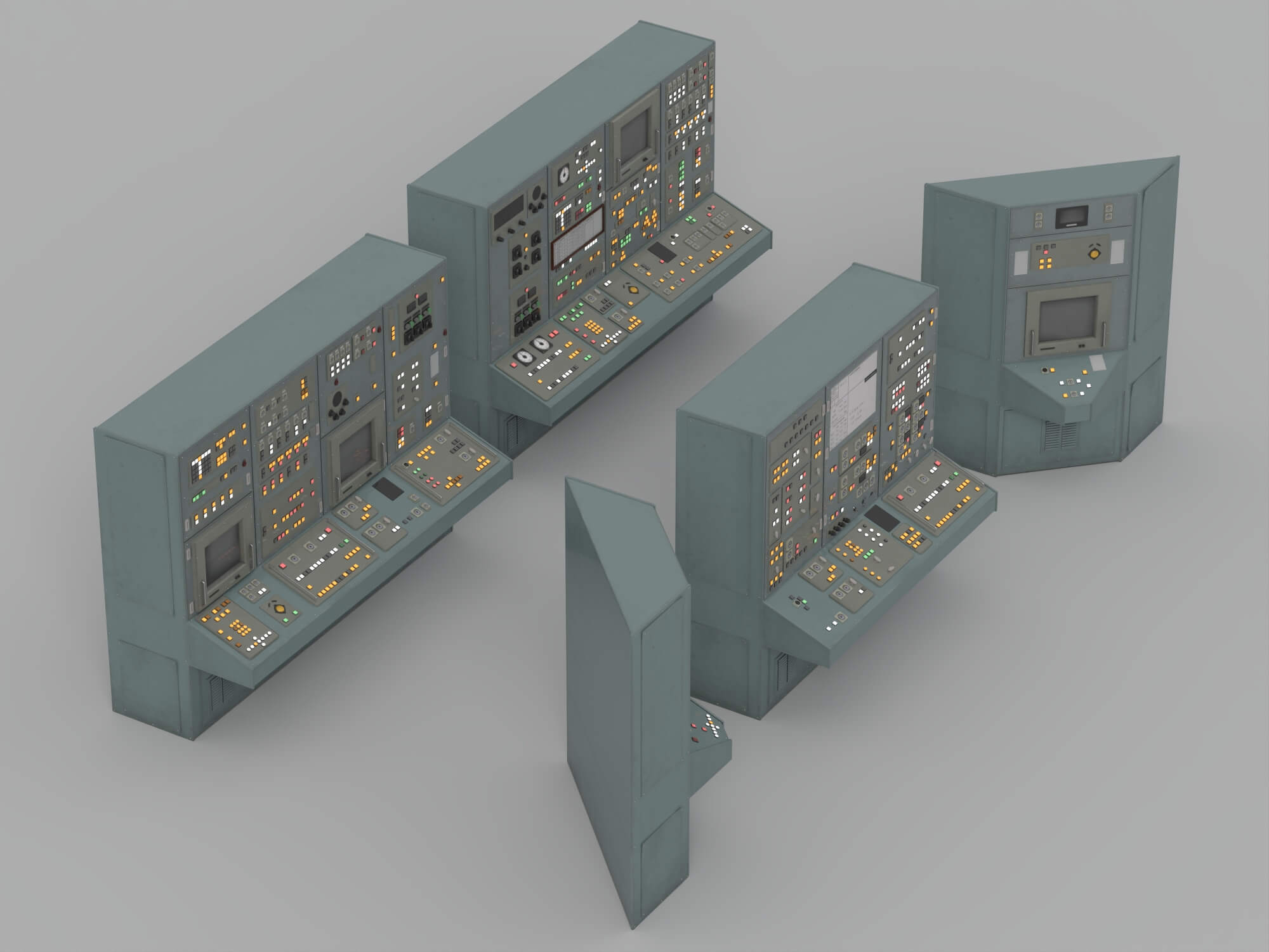Gray Industrial Control Console Set With Detailed Switch 3D Model