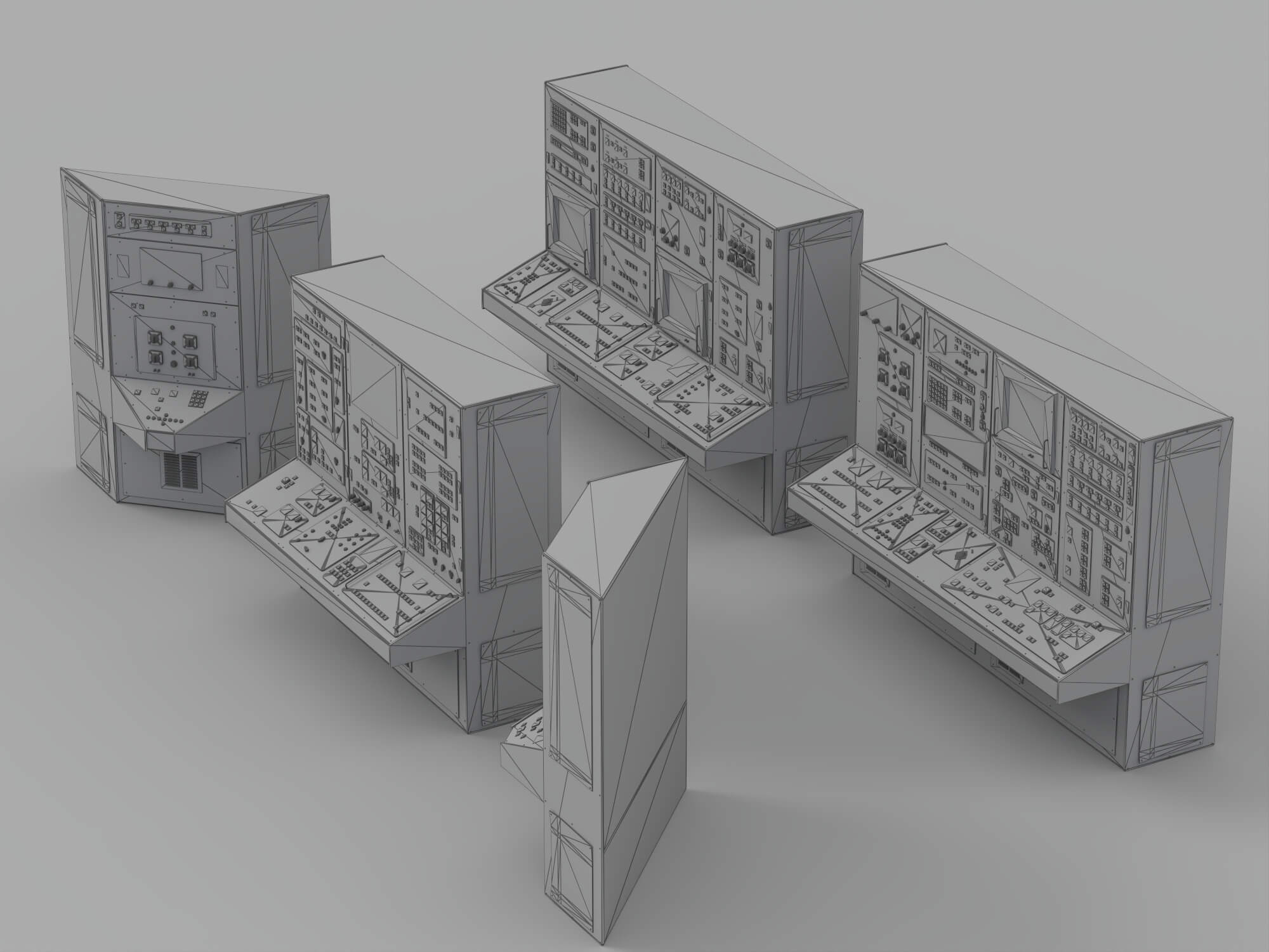 Gray Industrial Control Console Set With Detailed Switch 3D Model