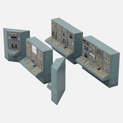 Gray Industrial Control Console Set With Detailed Switch 3D Model