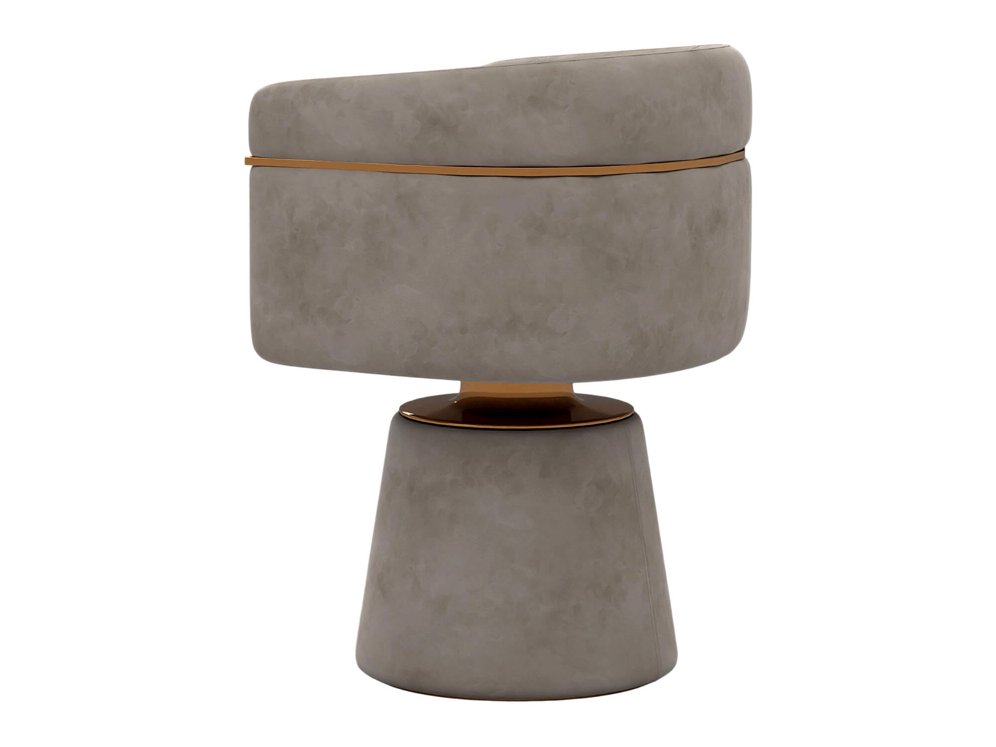 Gray Upholstered Swivel Armchair with Gold Accents and 3D Model