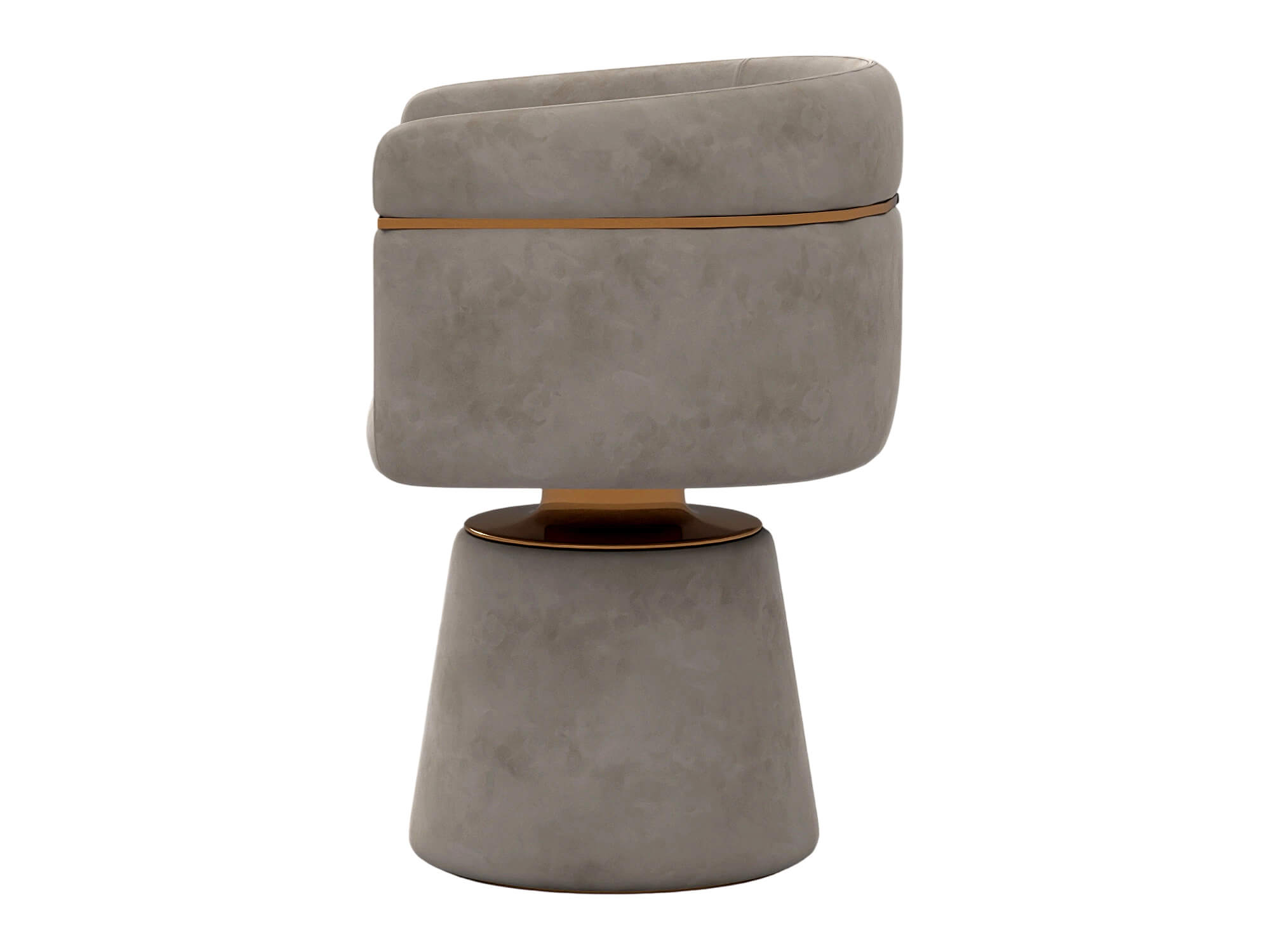 Gray Upholstered Swivel Armchair with Gold Accents and 3D Model