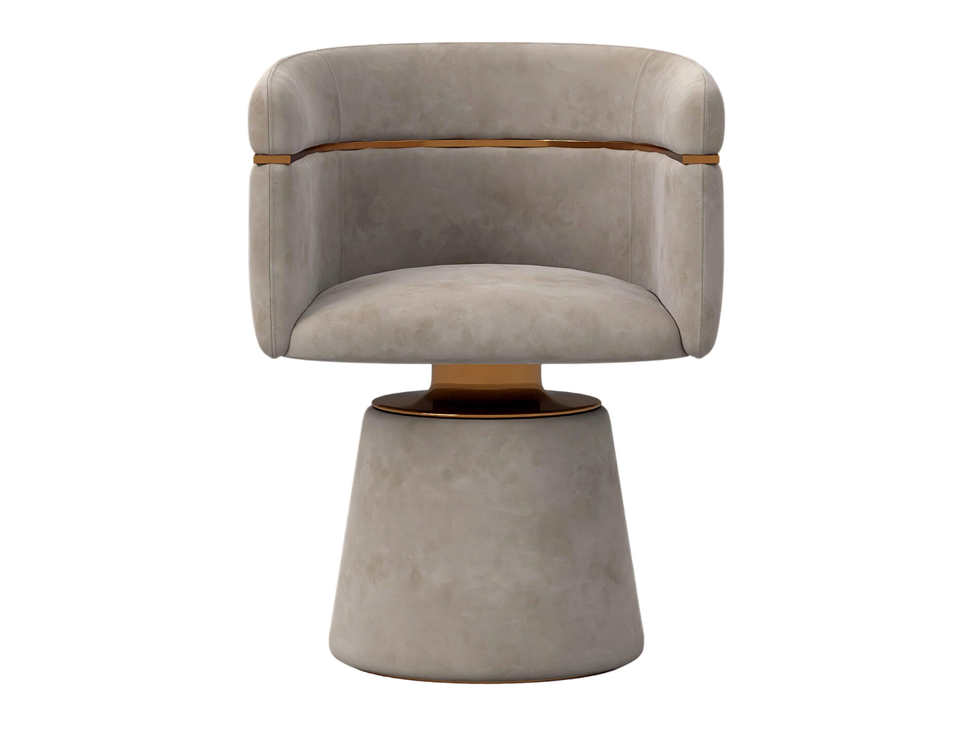Gray Upholstered Swivel Armchair with Gold Accents and 3D Model