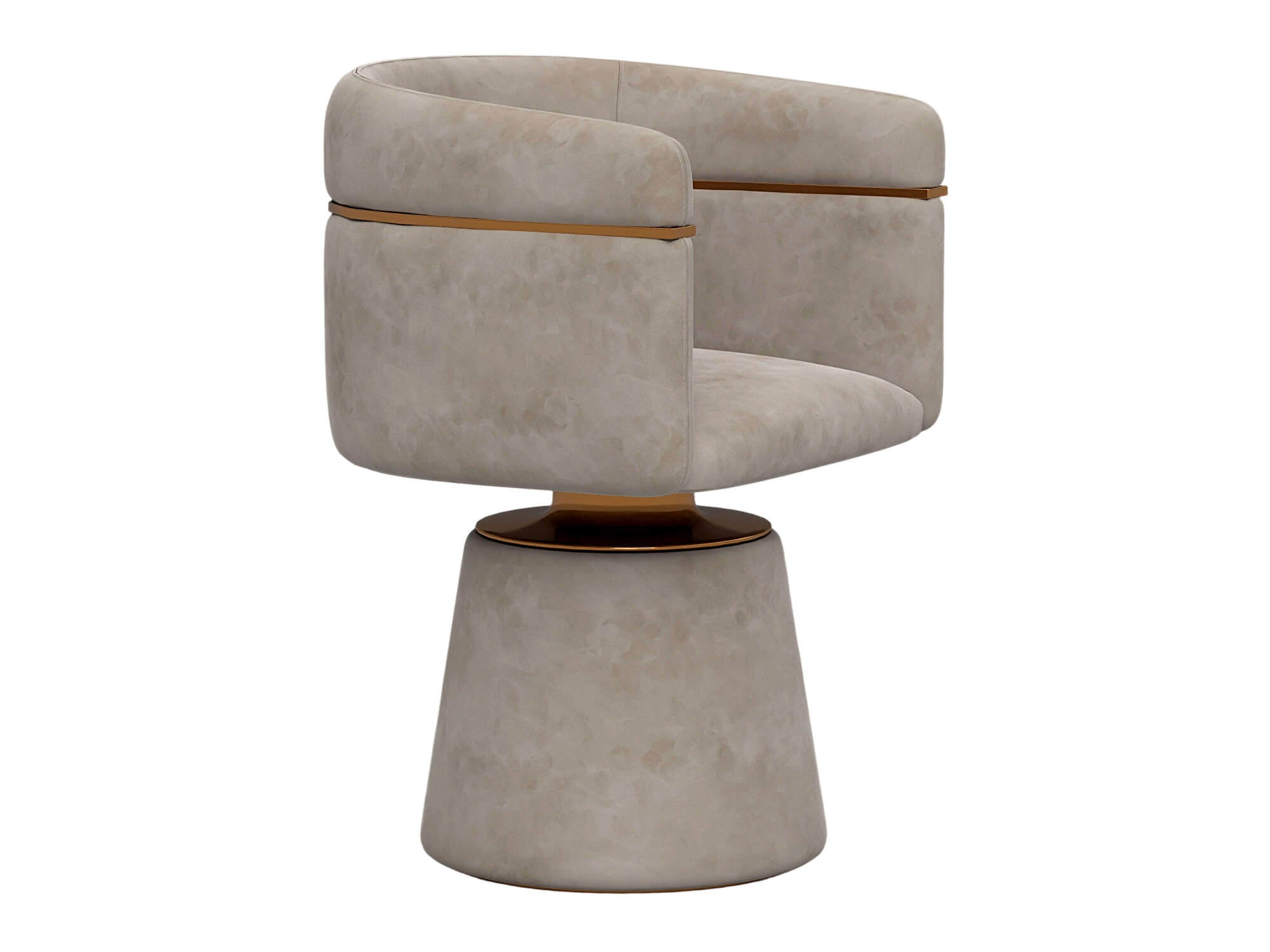 Gray Upholstered Swivel Armchair with Gold Accents and 3D Model