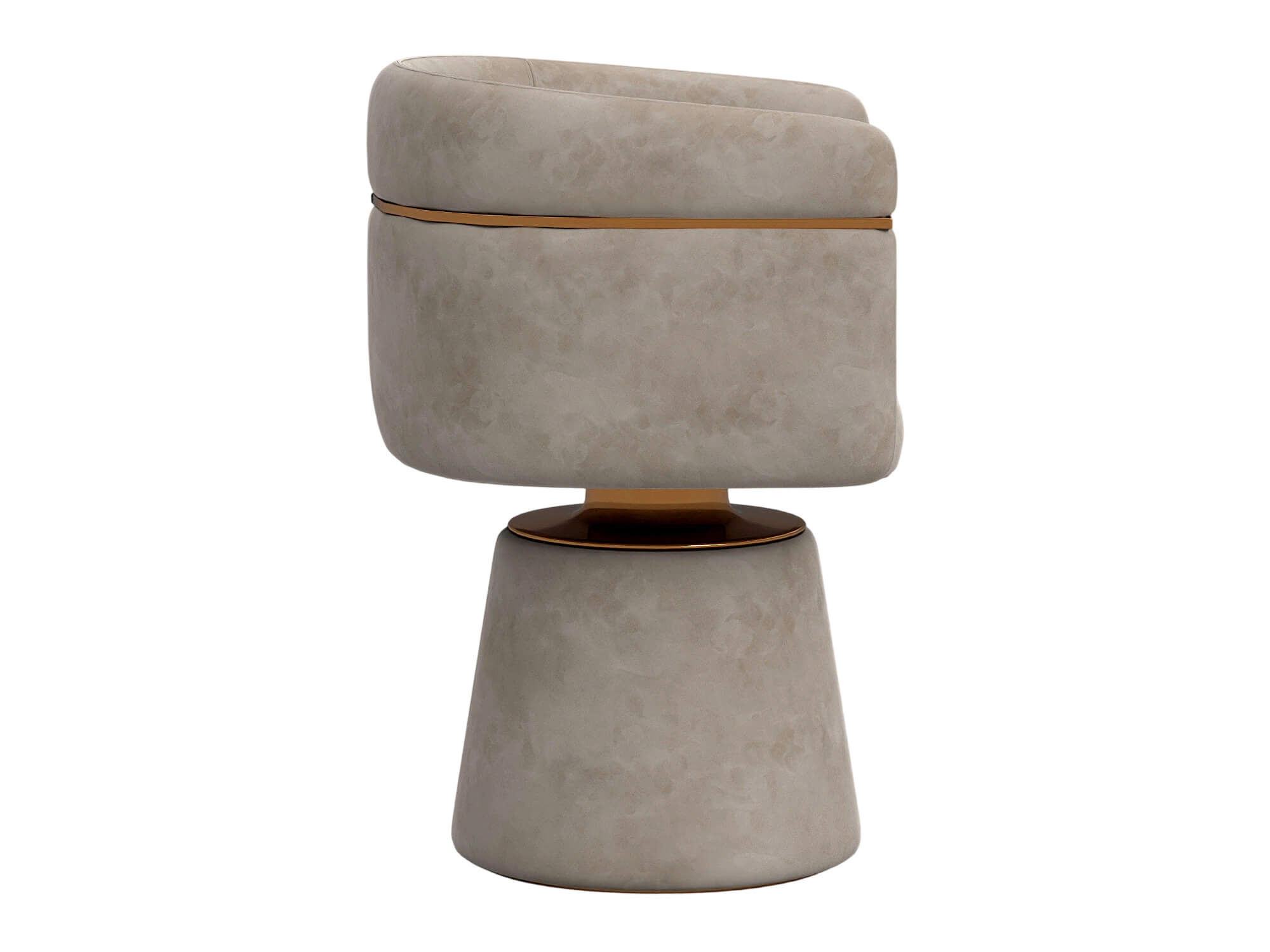 Gray Upholstered Swivel Armchair with Gold Accents and 3D Model